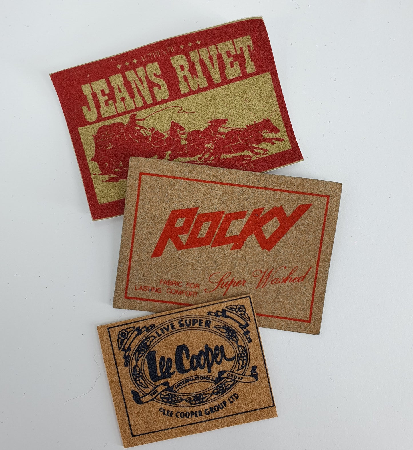 Farkkujen kangasmerkit 90-luvulta, Lee Cooper / Jeans Rivet / Rocky
