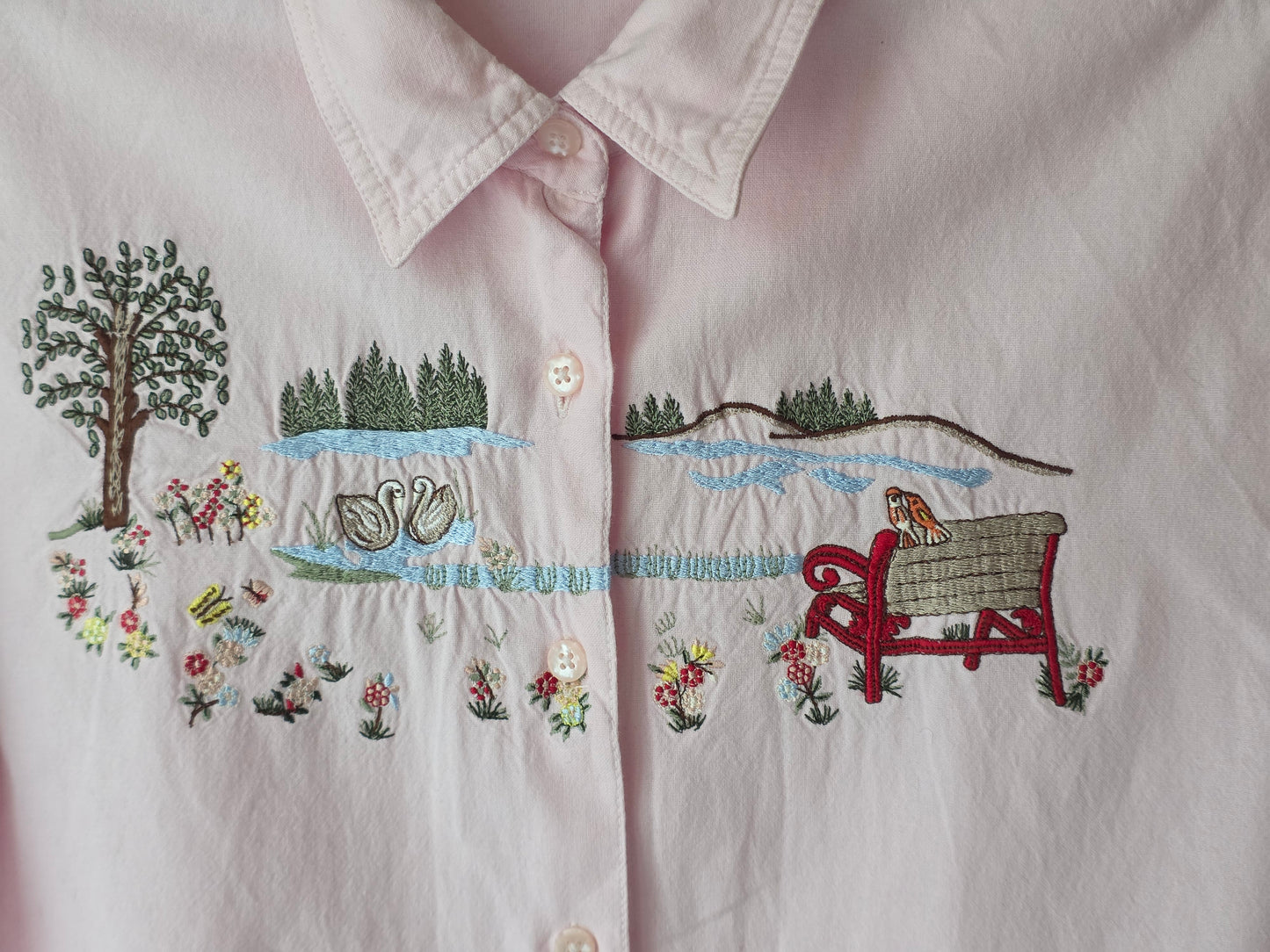 Elisabeth Shannon, pink cotton shirt with embroidery, 90s-2000s, size 38