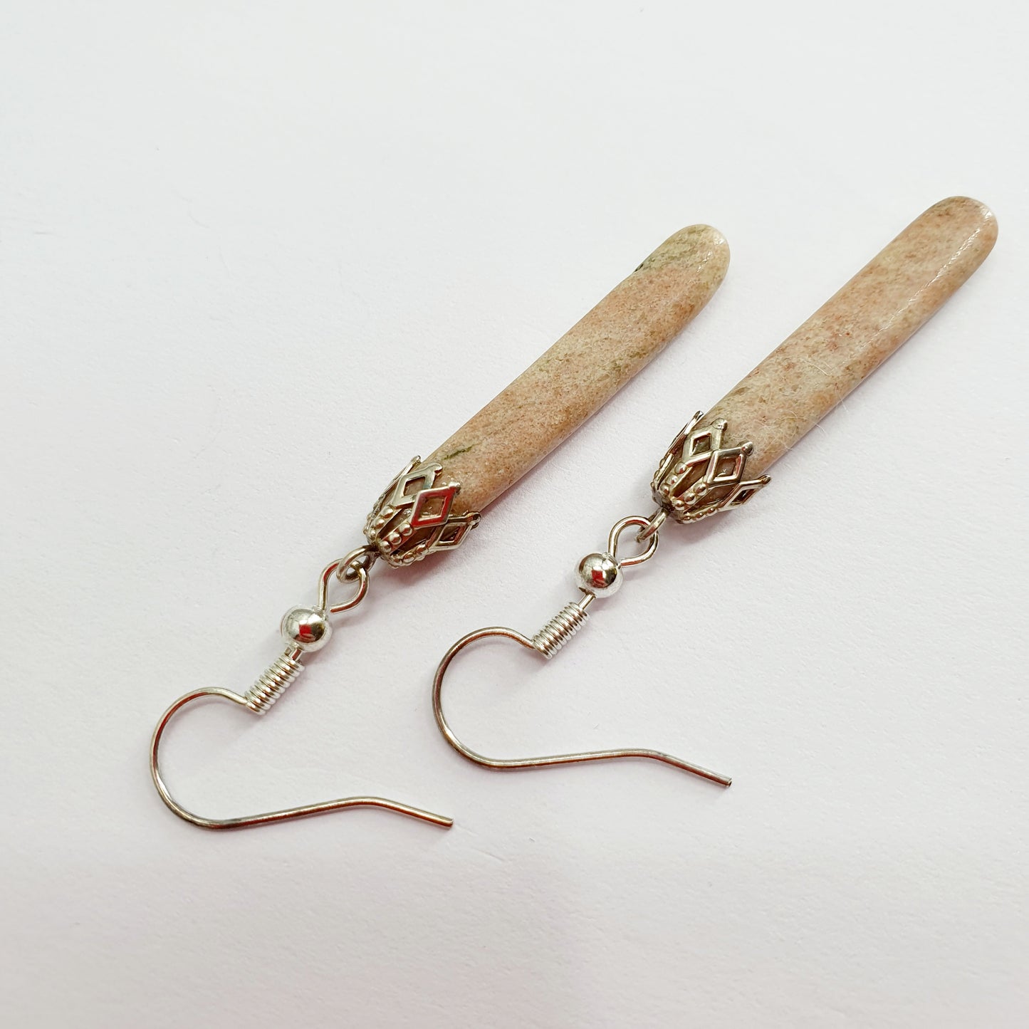 Earrings, reddish light natural stone