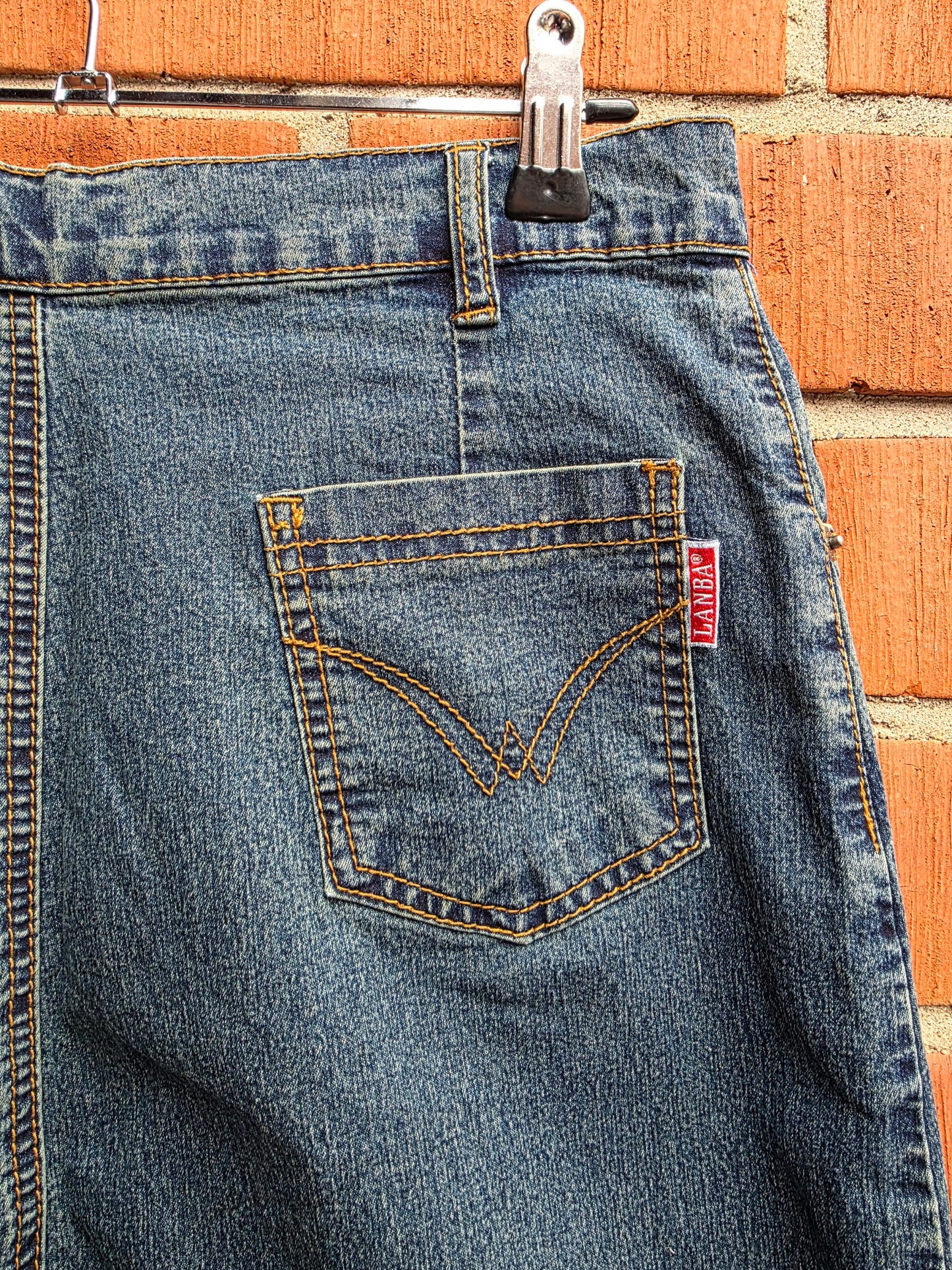 Lanba, mid-length Y2K denim skirt, waist 74cm, size 36/38