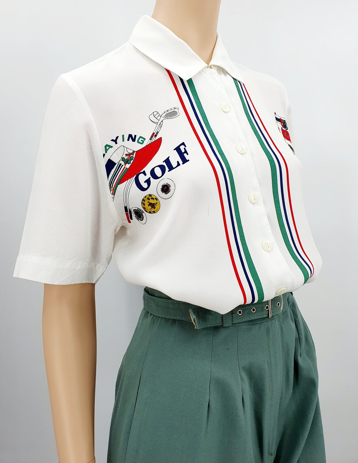 Kellermann, short-sleeved golf-themed women's shirt from the 90s, size 36-38