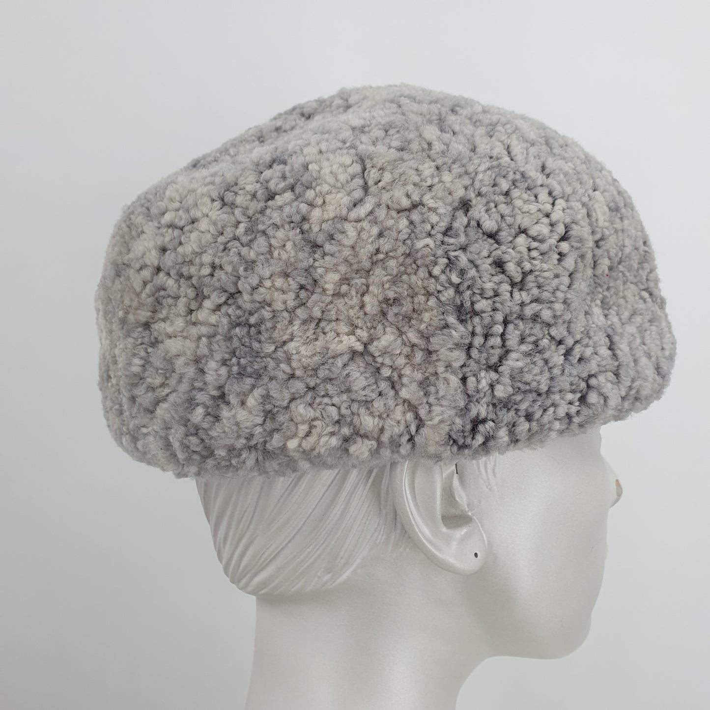 Winter hat from the 70s, gray faux fur, 56cm