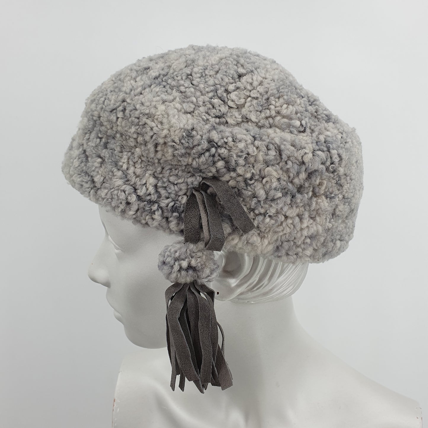 Winter hat from the 70s, gray faux fur, 56cm