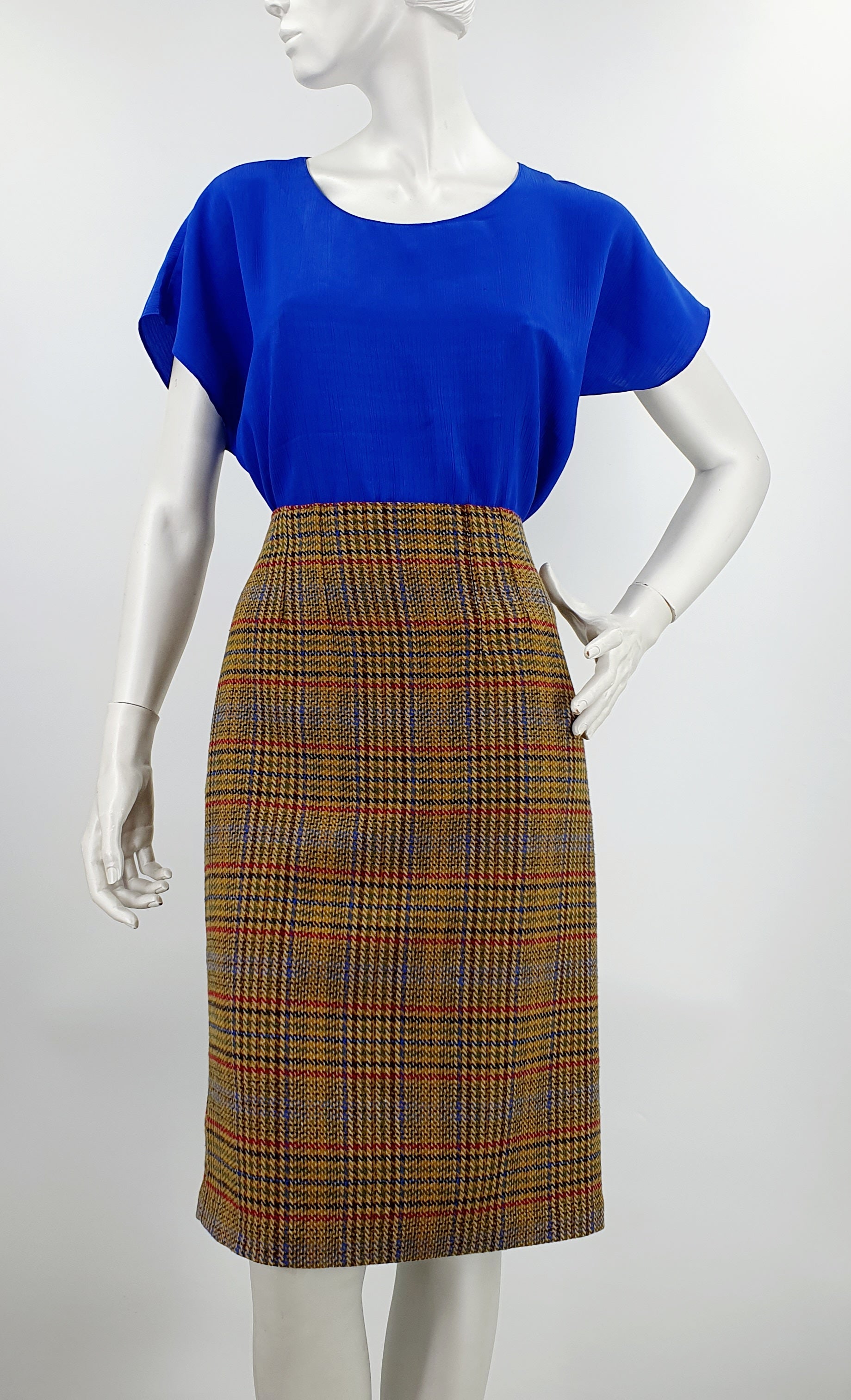 Checkered pencil skirt from the 80s-90s, waist 80cm, size 38-40