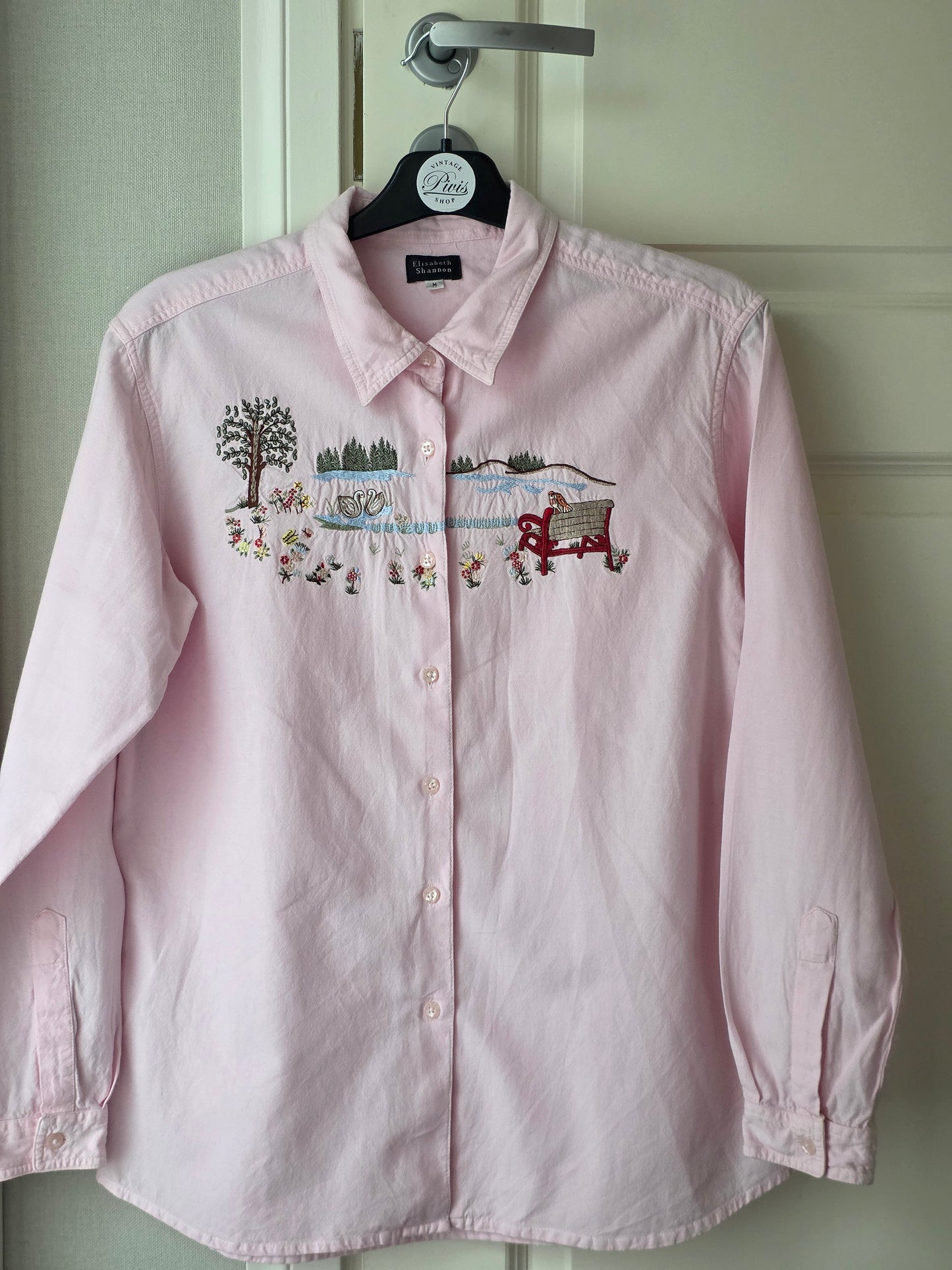 Elisabeth Shannon, pink cotton shirt with embroidery, 90s-2000s, size 38