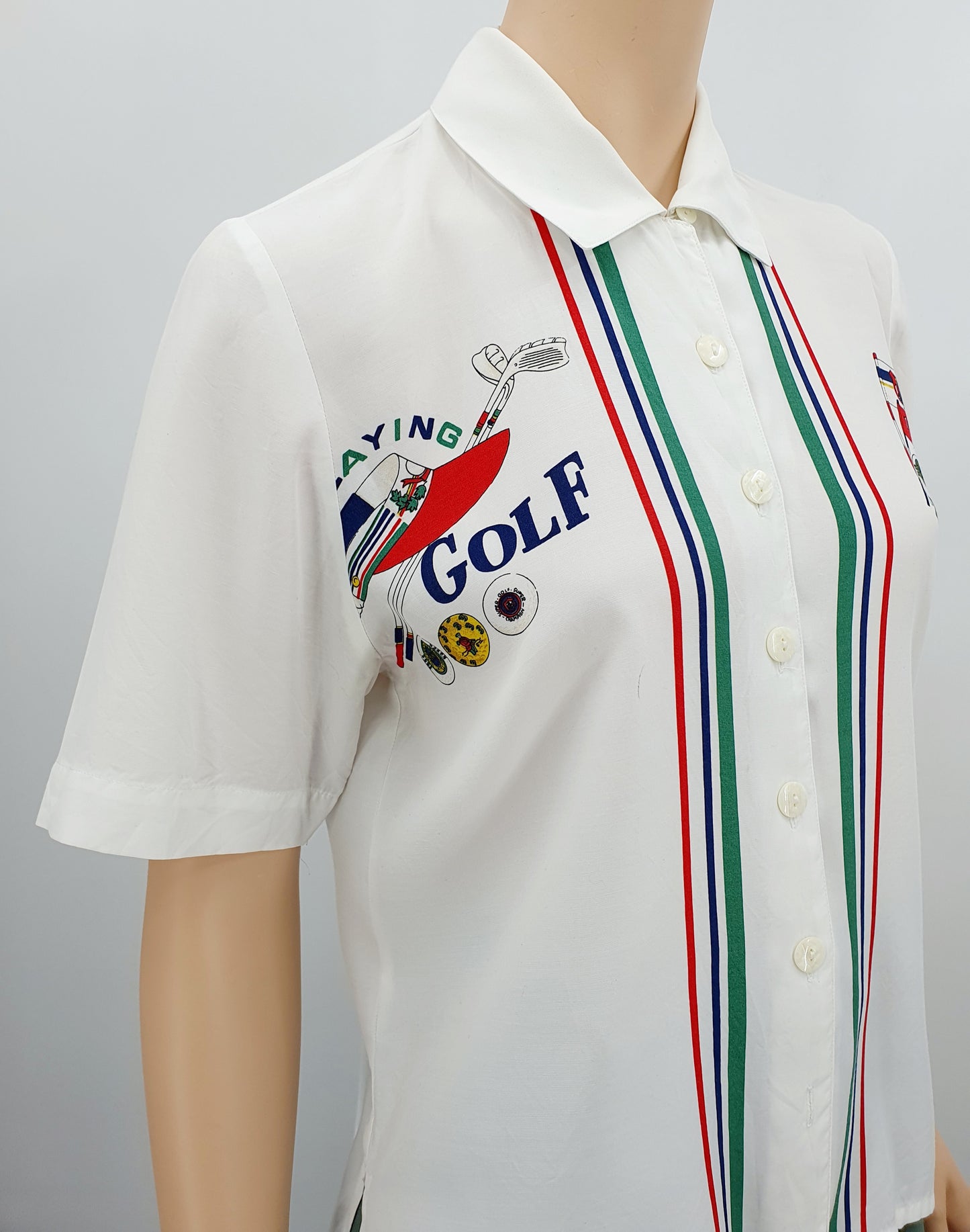 Kellermann, short-sleeved golf-themed women's shirt from the 90s, size 36-38
