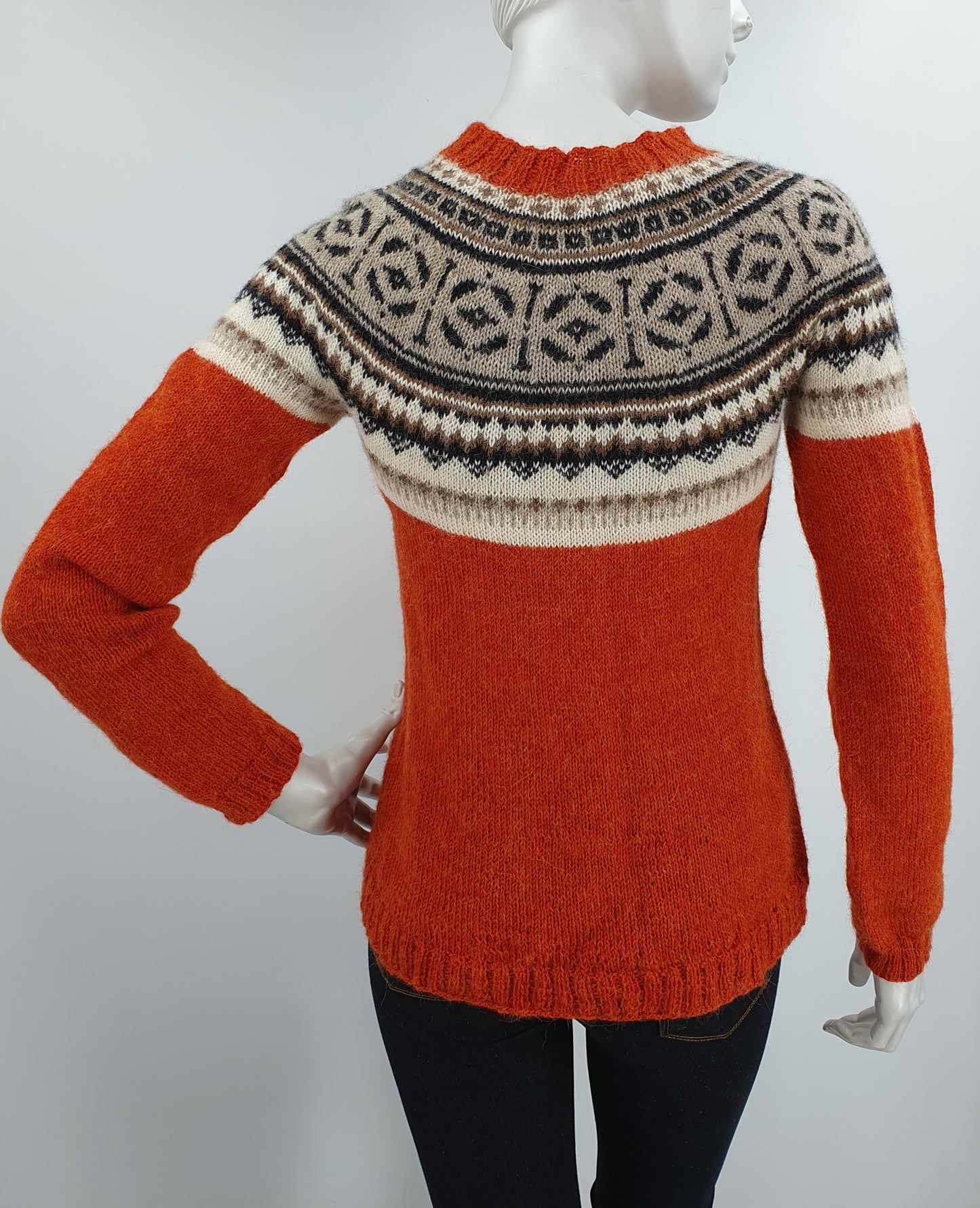 Orange hand-knitted wool sweater, size 34-36