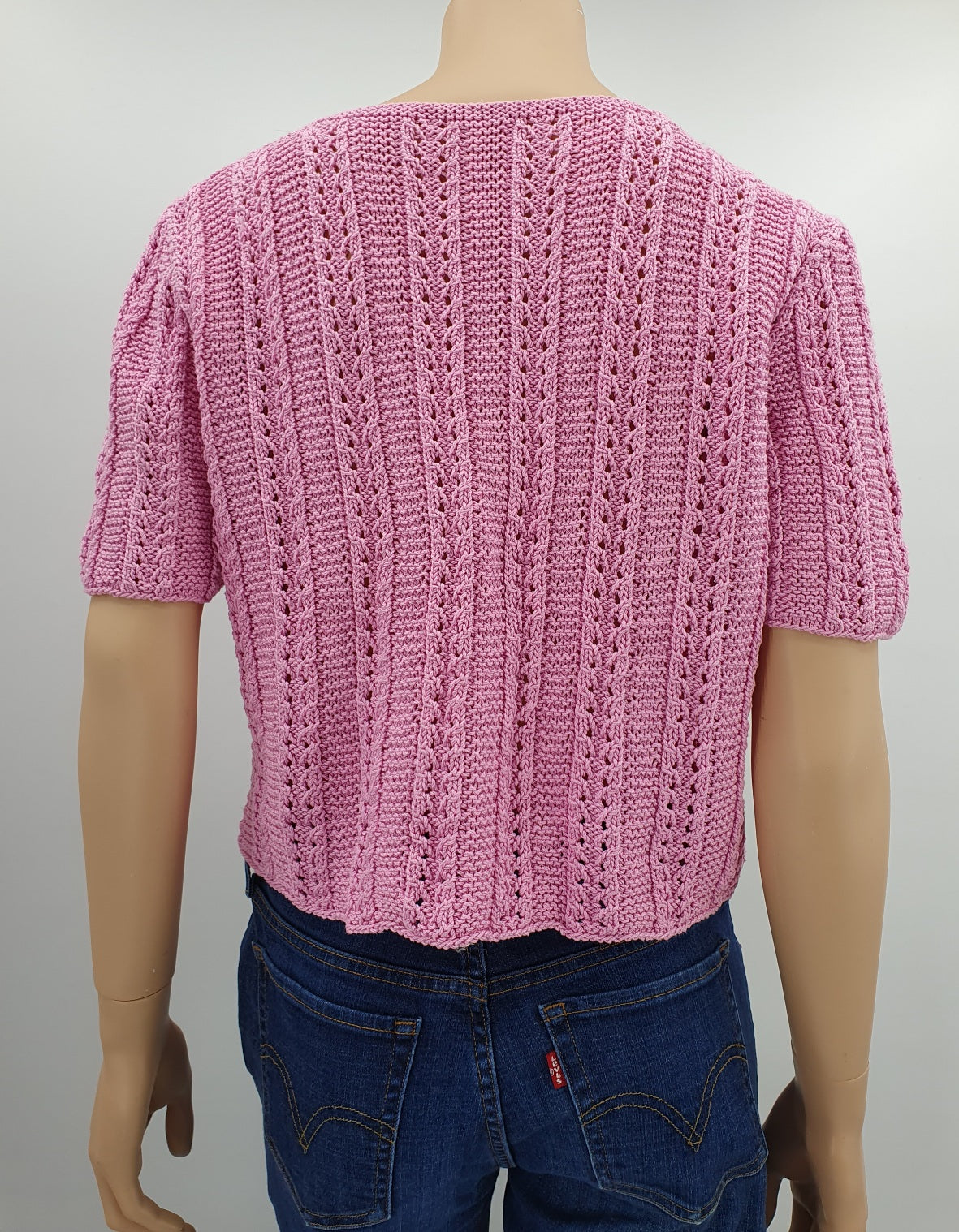 Pink short-sleeved cardigan, handmade, size 38