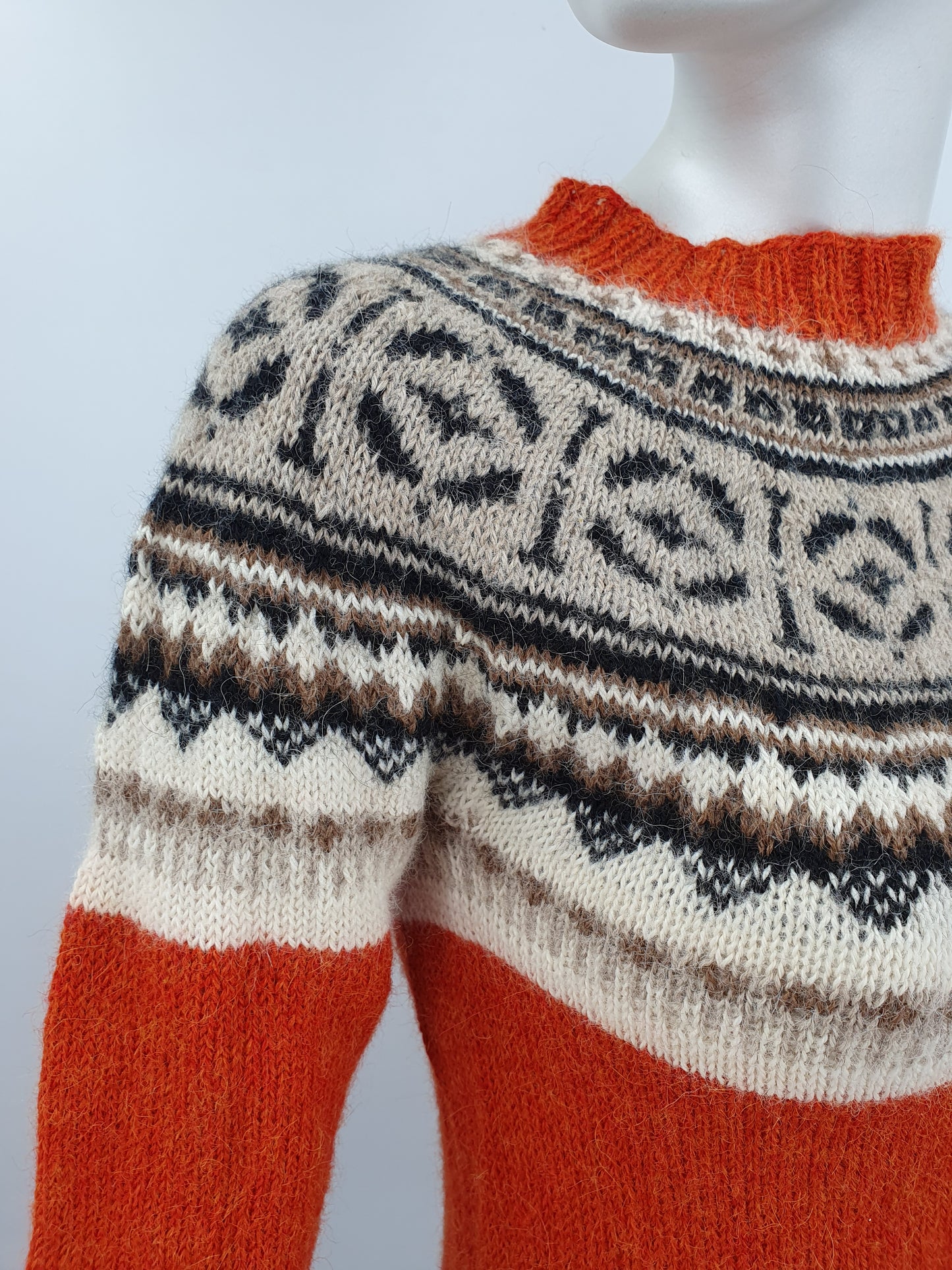 Orange hand-knitted wool sweater, size 34-36