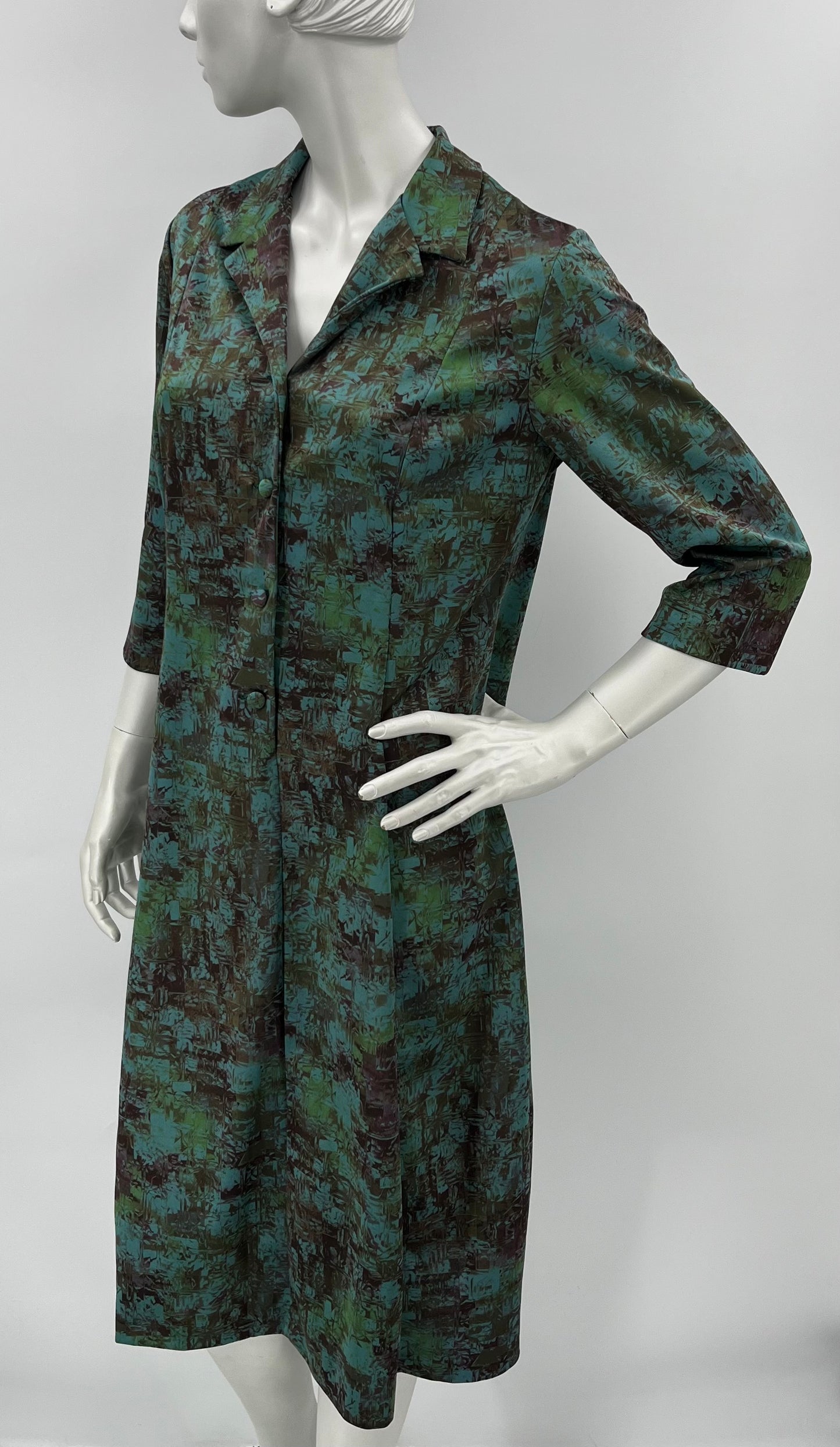 Terneule Oy, turkoosisävyinen mekko, 80-luku, koko 40