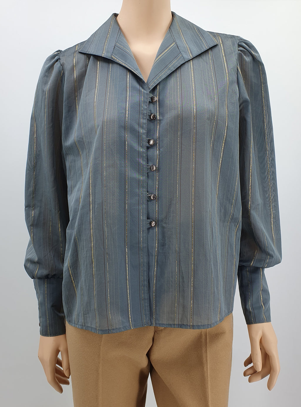 Merry Finn, women's blouse from the 80s, color gray/gold, size 40