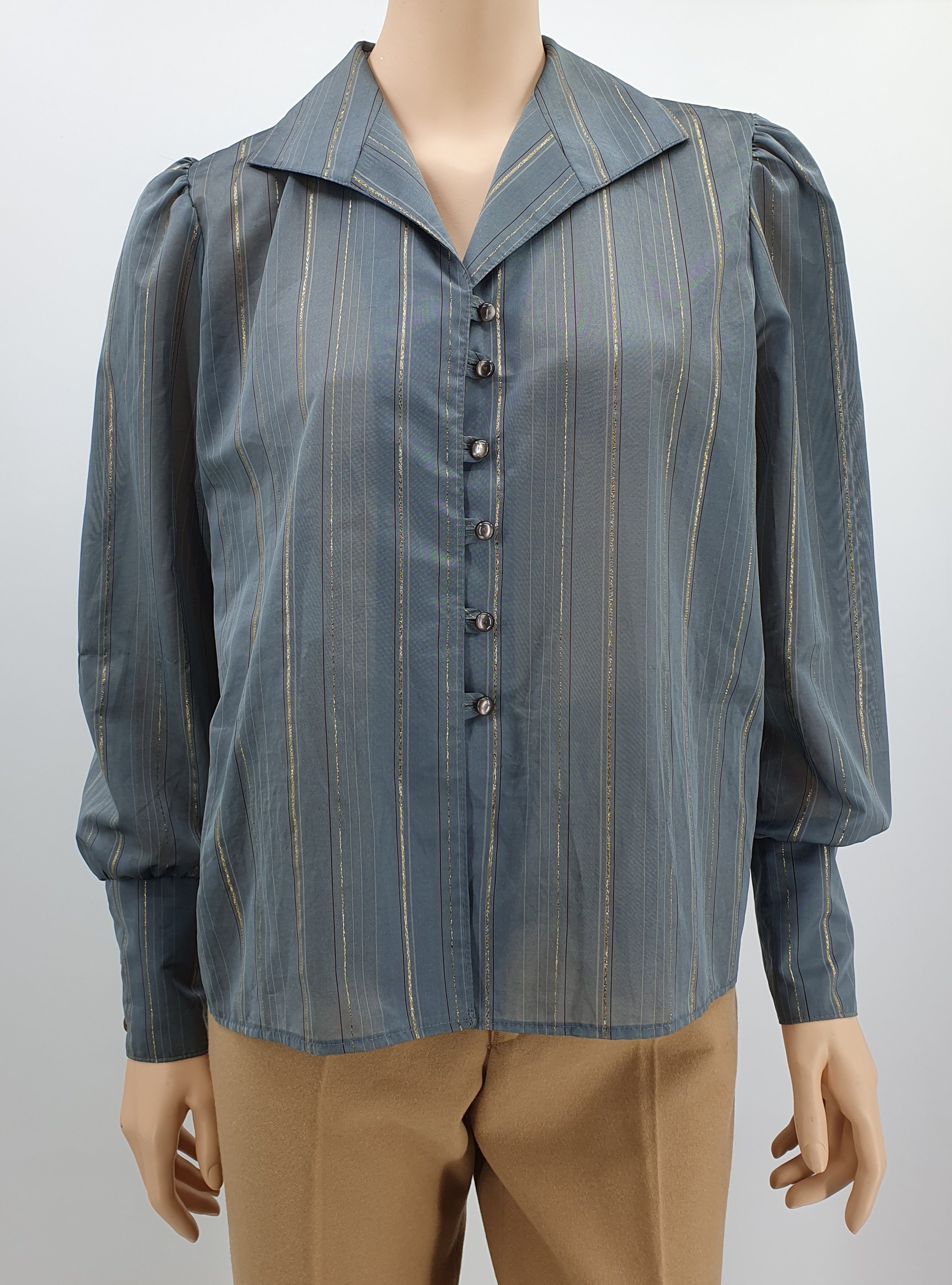 Merry Finn, women's blouse from the 80s, color gray/gold, size 40