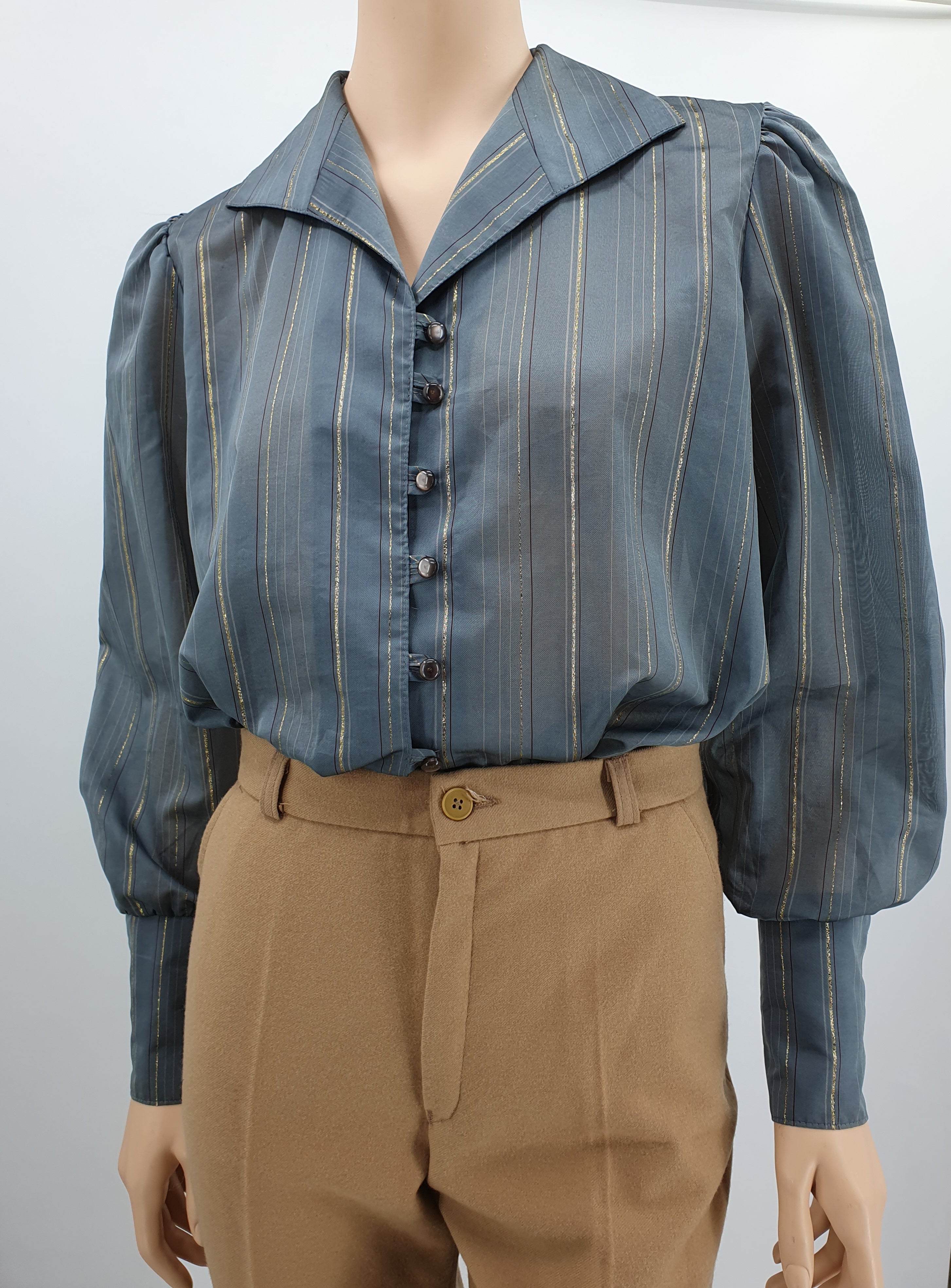 Merry Finn, women's blouse from the 80s, color gray/gold, size 40