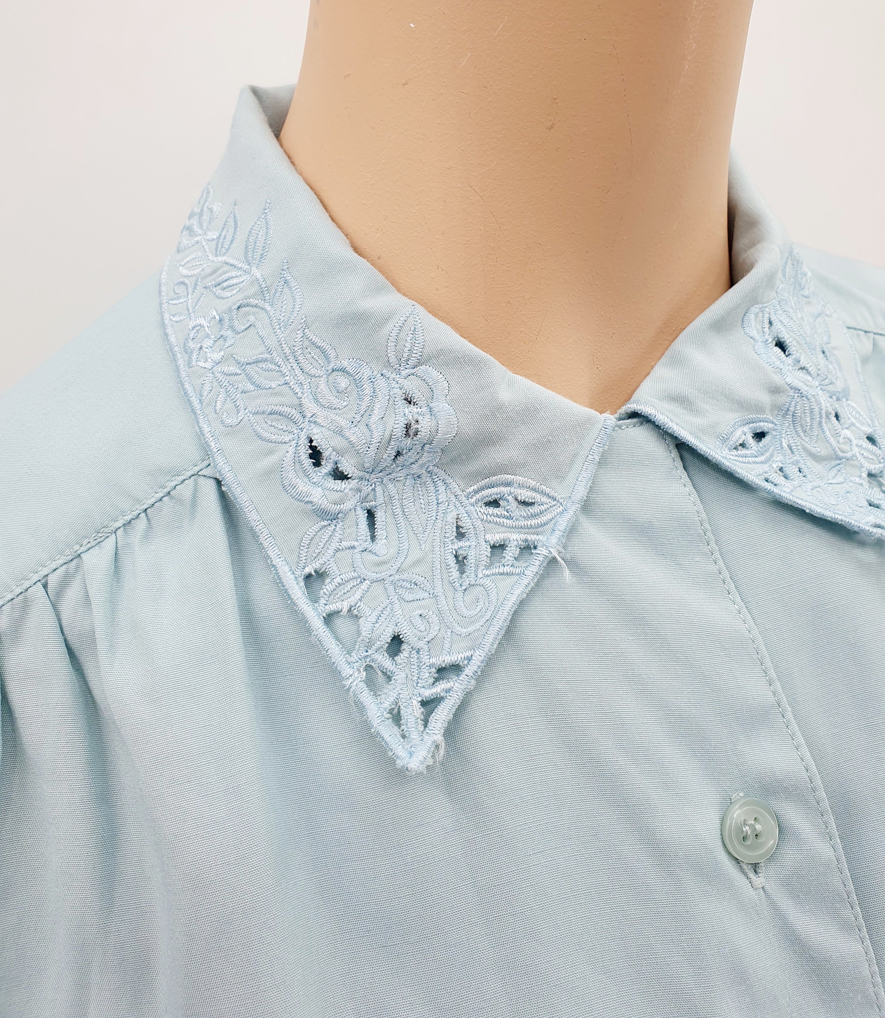 Together, women's blouse from the 90s, light turquoise embroidered, size 40-42