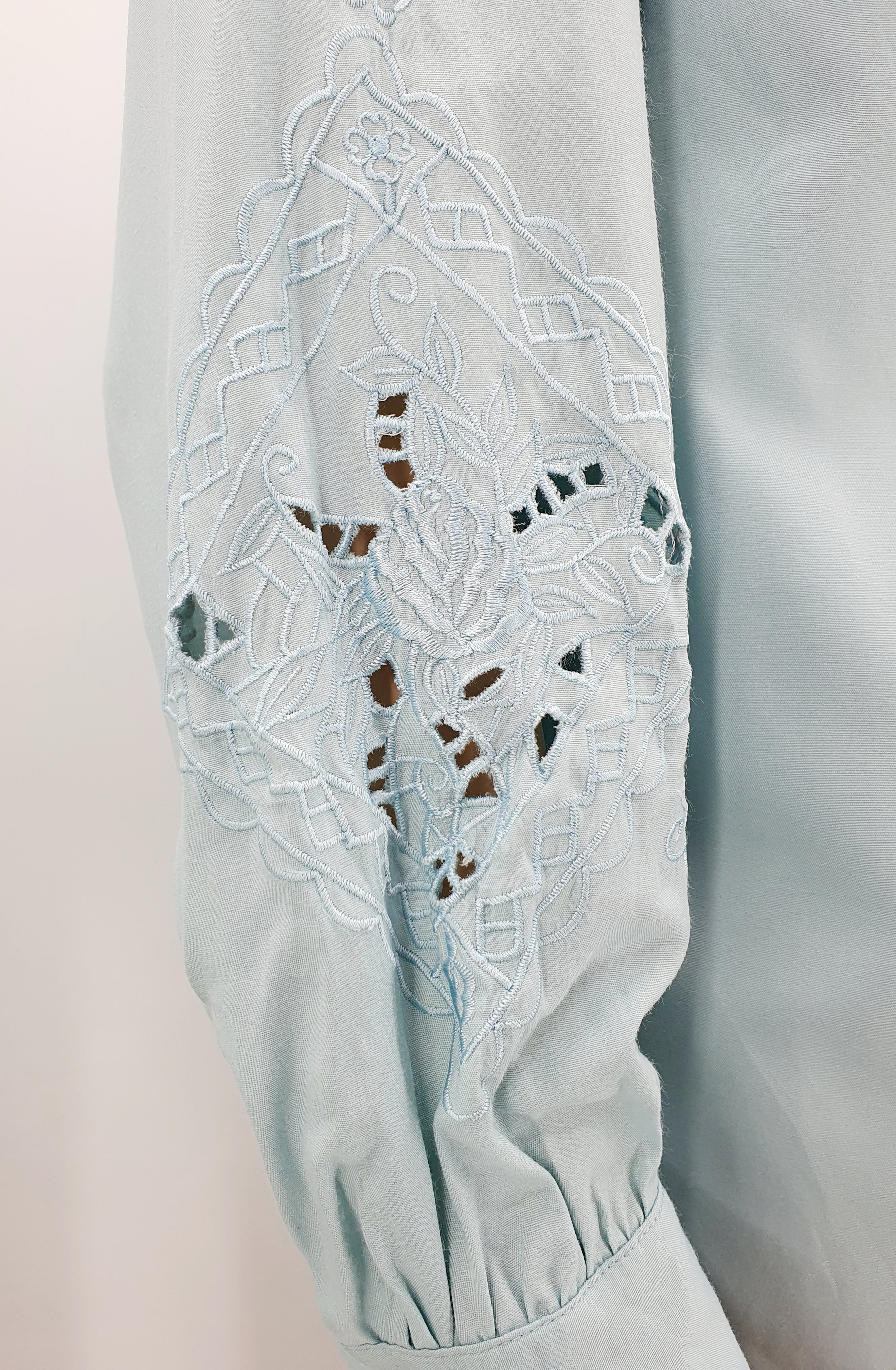 Together, women's blouse from the 90s, light turquoise embroidered, size 40-42