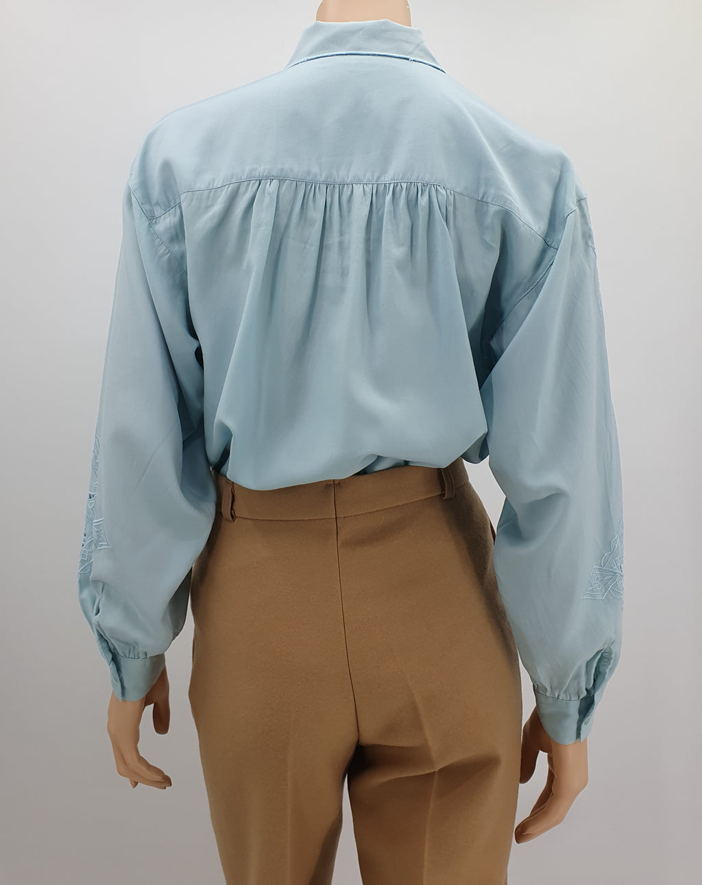 Together, women's blouse from the 90s, light turquoise embroidered, size 40-42