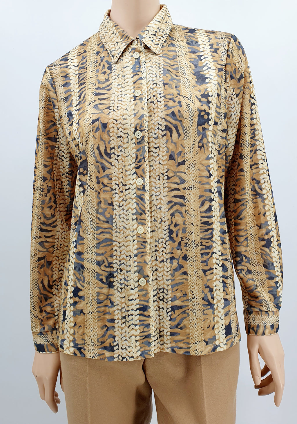 Finnkarelia, brown women's shirt from the 90s-2000s, size 40