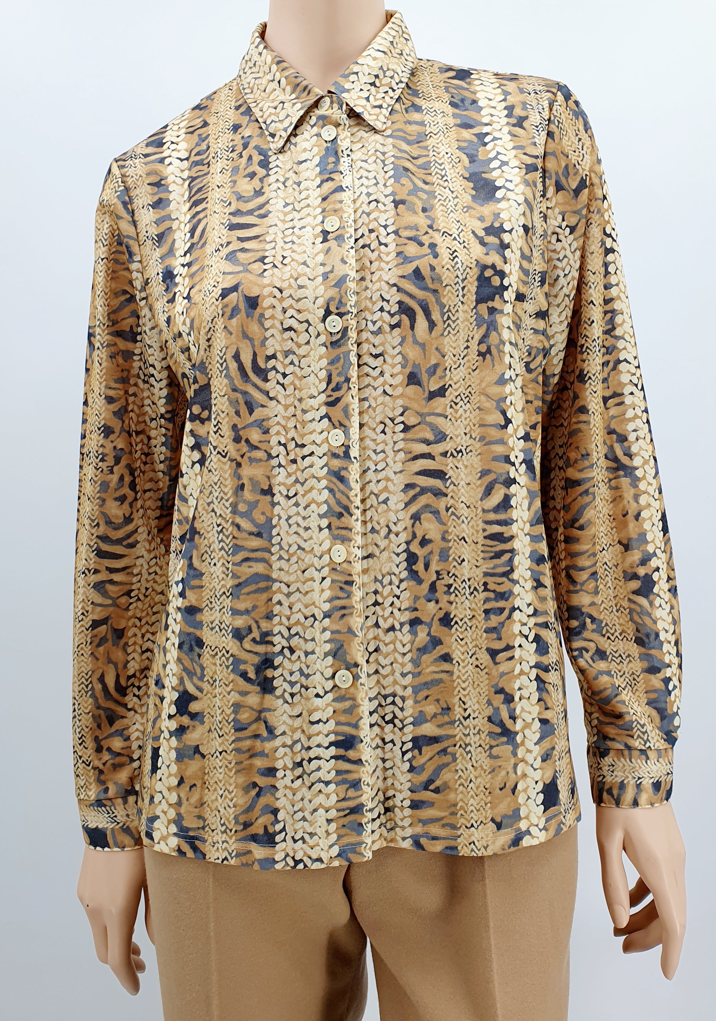 Finnkarelia, brown women's shirt from the 90s-2000s, size 40