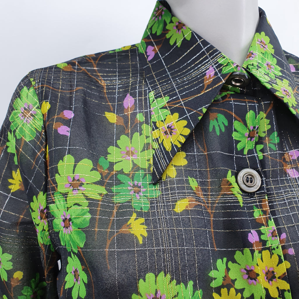Martina, glittery floral shirt from the 70s, size 38