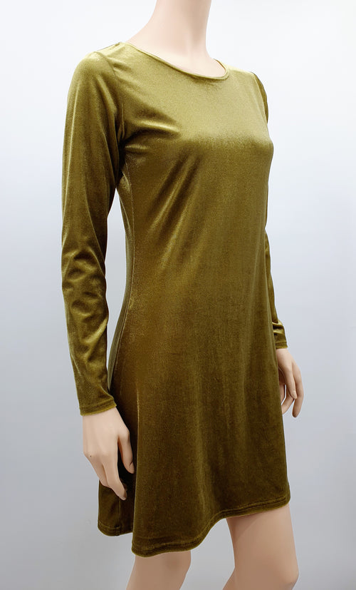 Fransa, olive green velvet dress from the 90s-2000s, size 36