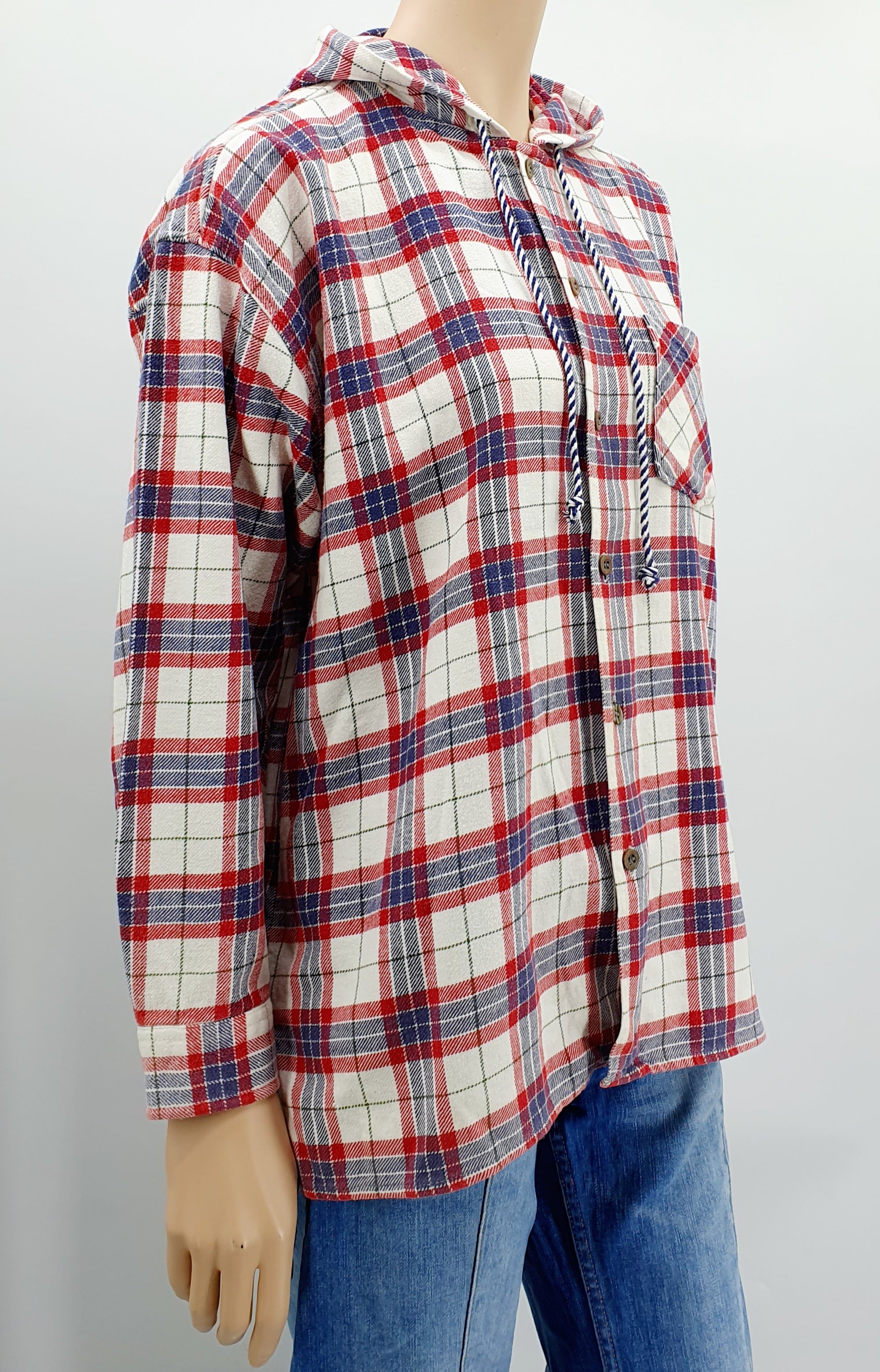 Hupullinen vintage flanellipaita ruutukuviolla, koko naisten 38-40, miesten S