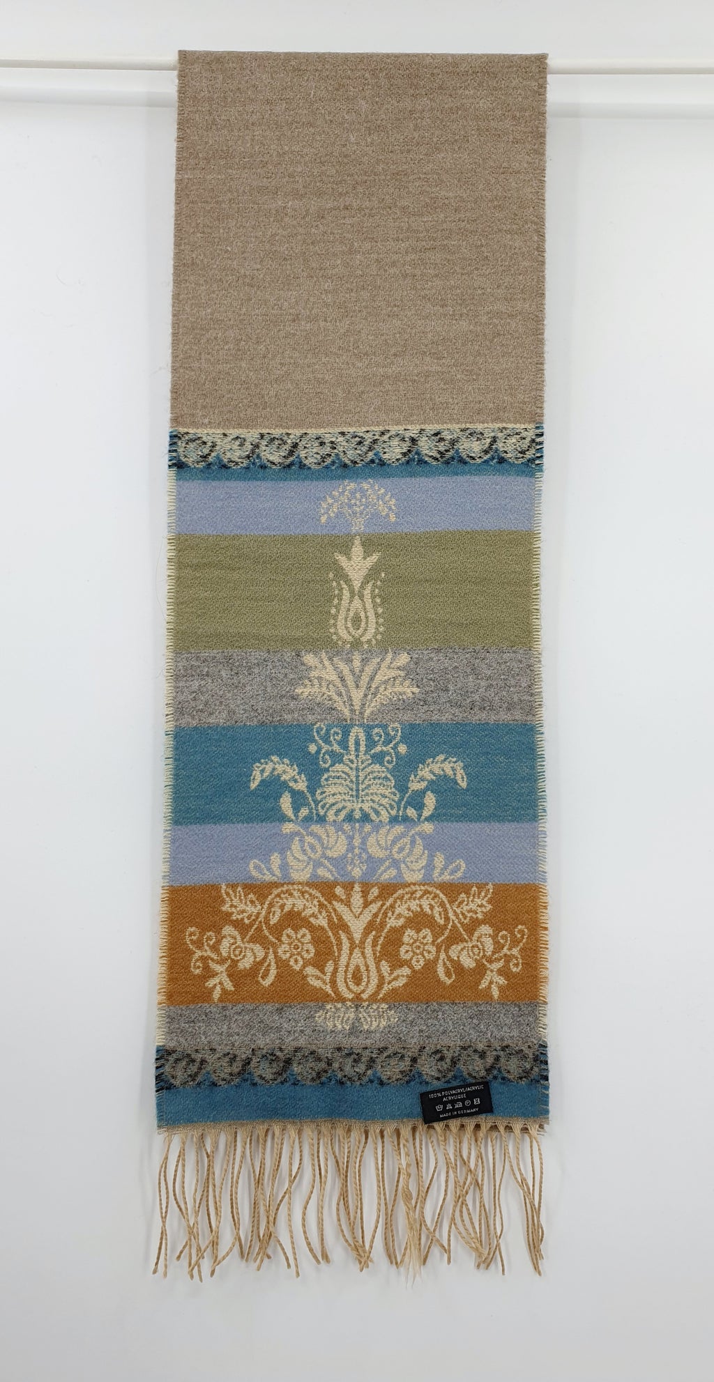 Pitkänmallinen vintagehuivi ornamenttikuviolla koko 25x140cm
