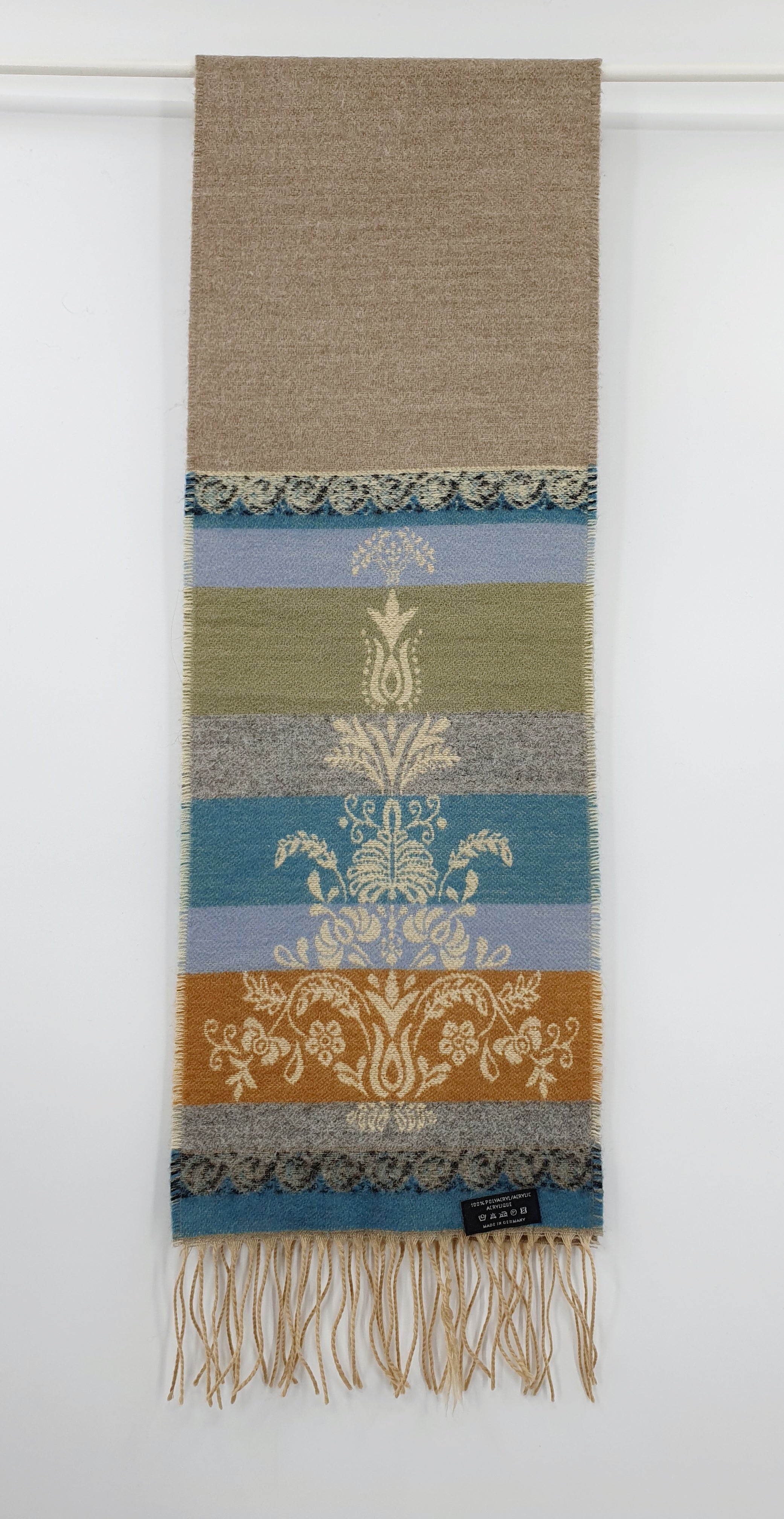 Pitkänmallinen vintagehuivi ornamenttikuviolla koko 25x140cm