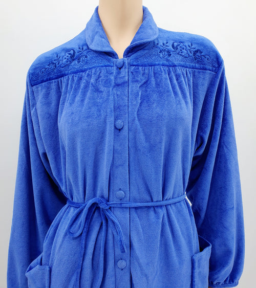 Finnwear, dressing gown from the 80s-90s, blue velvet fabric, size 40-42