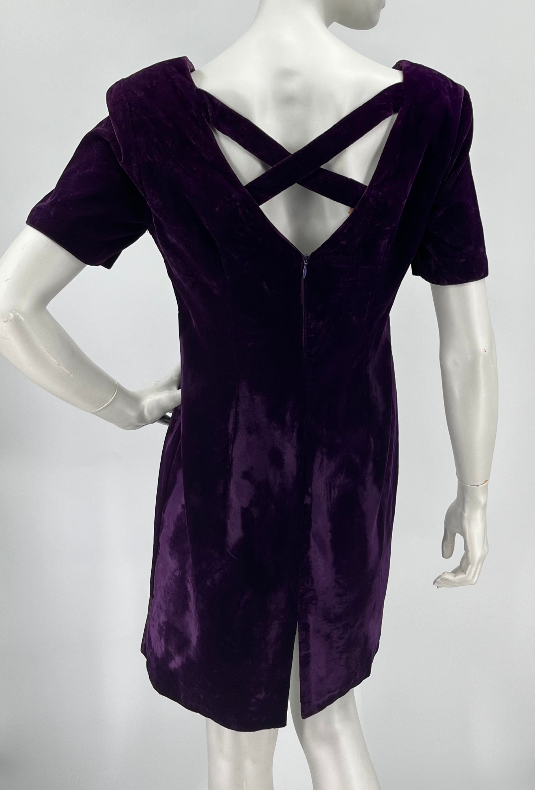 Jessica Howard, purple velvet party dress, 80s-90s, size 36-38