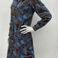 Kuviollinen siniruskea mekko, 70-luku, koko 40