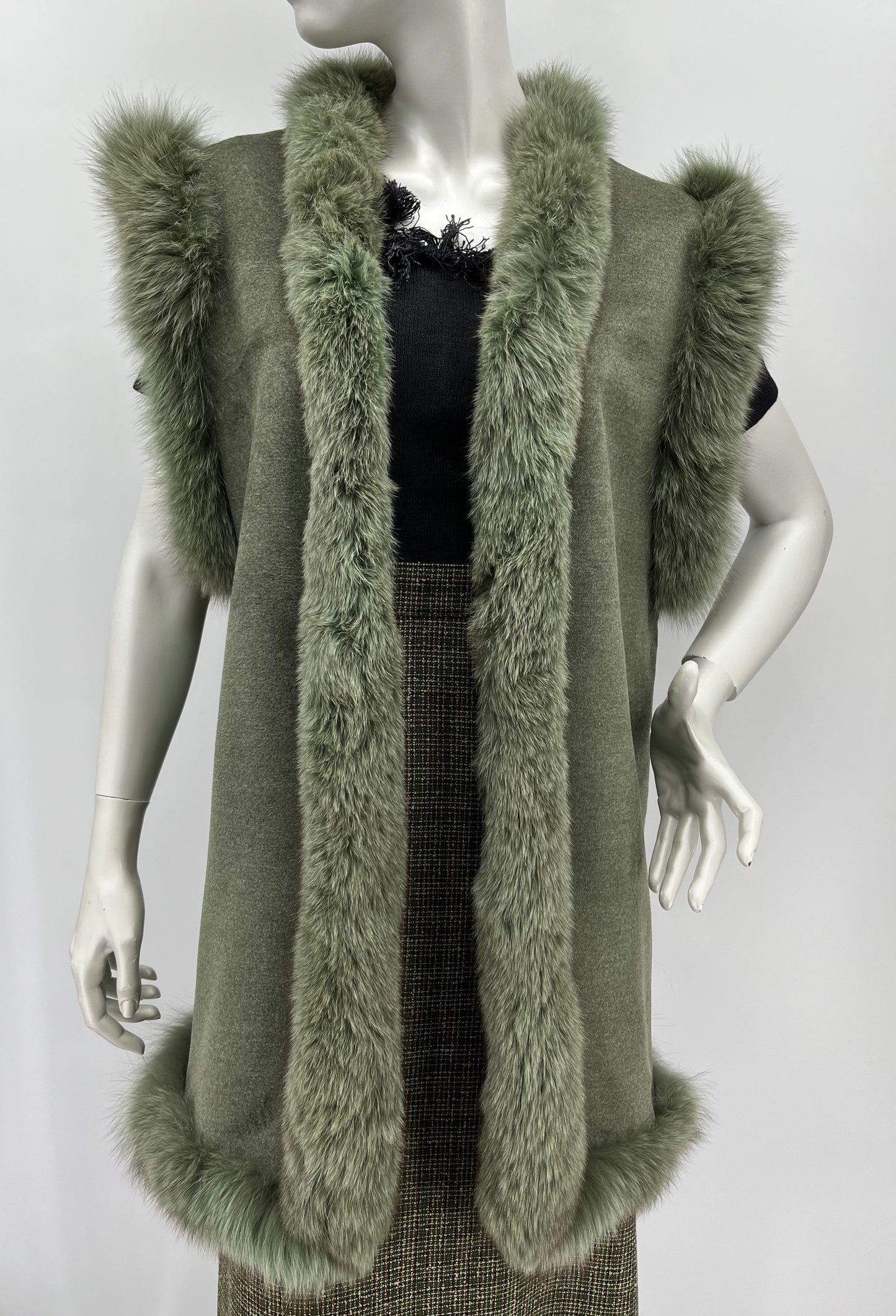 Amanda, vihreä silkki-villaliivi, 90-2000-luku, koko 40