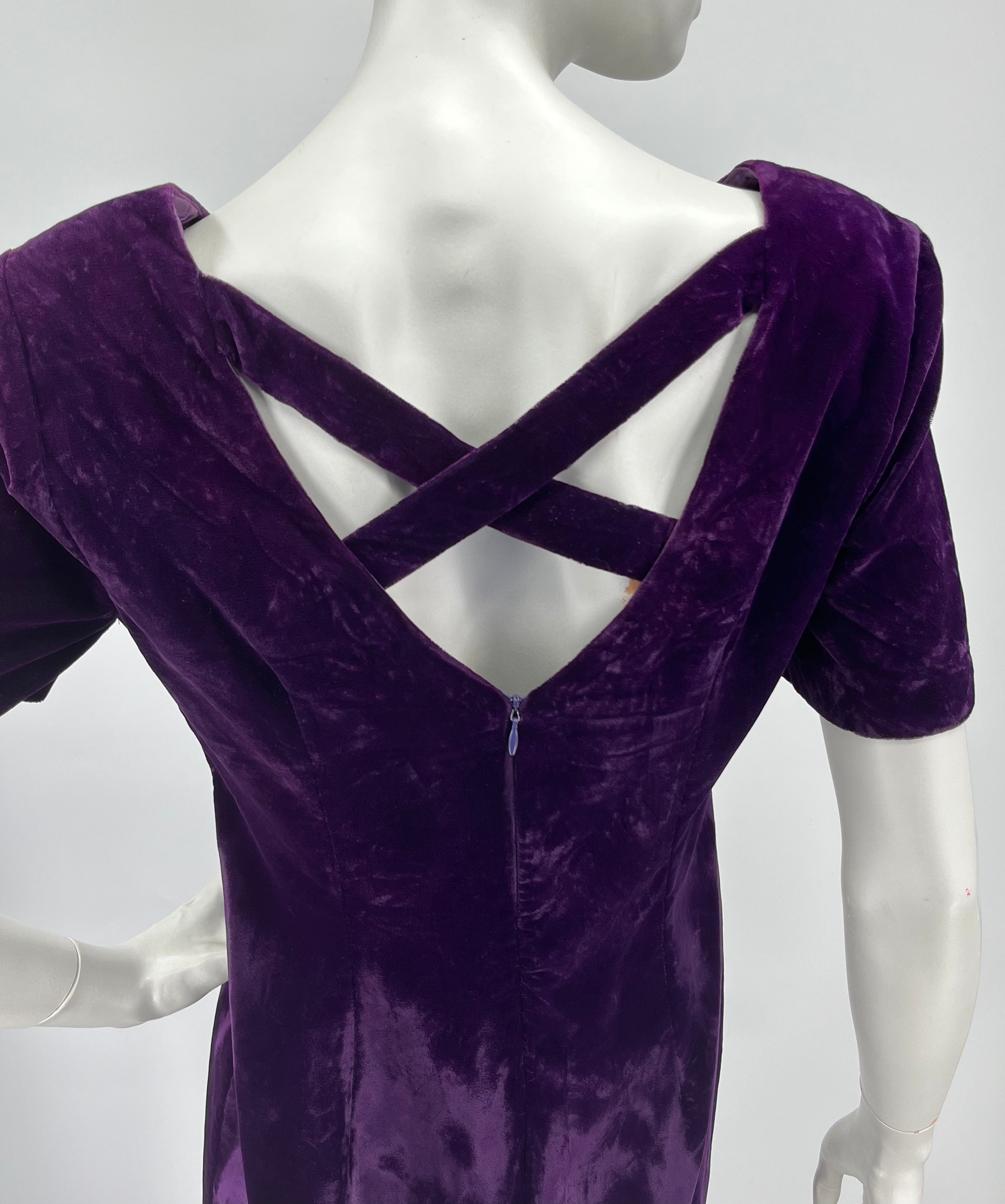 Jessica Howard, purple velvet party dress, 80s-90s, size 36-38