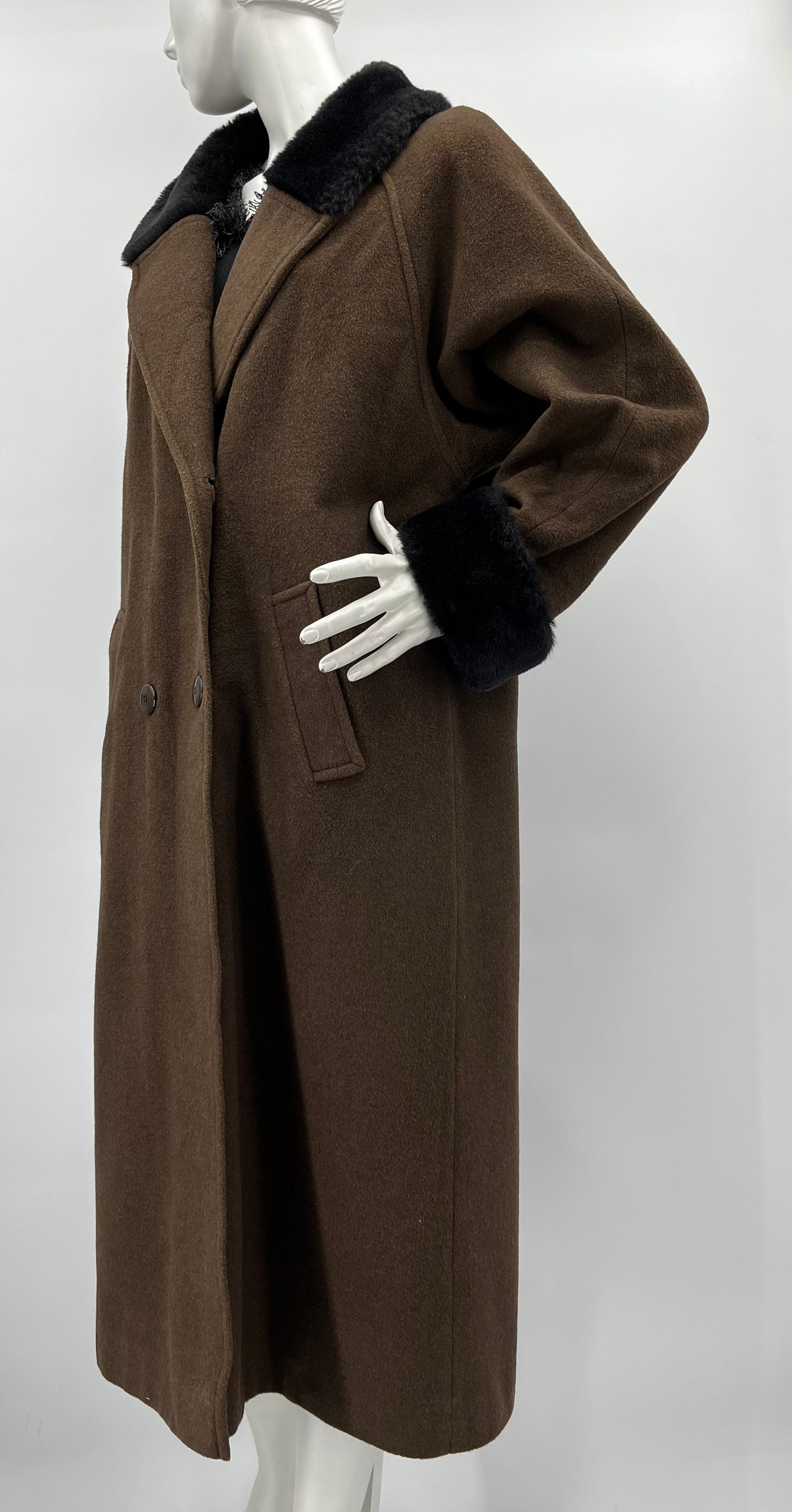 KappAhl, ruskea pitkä villakangastakki, 90-luku, koko 42