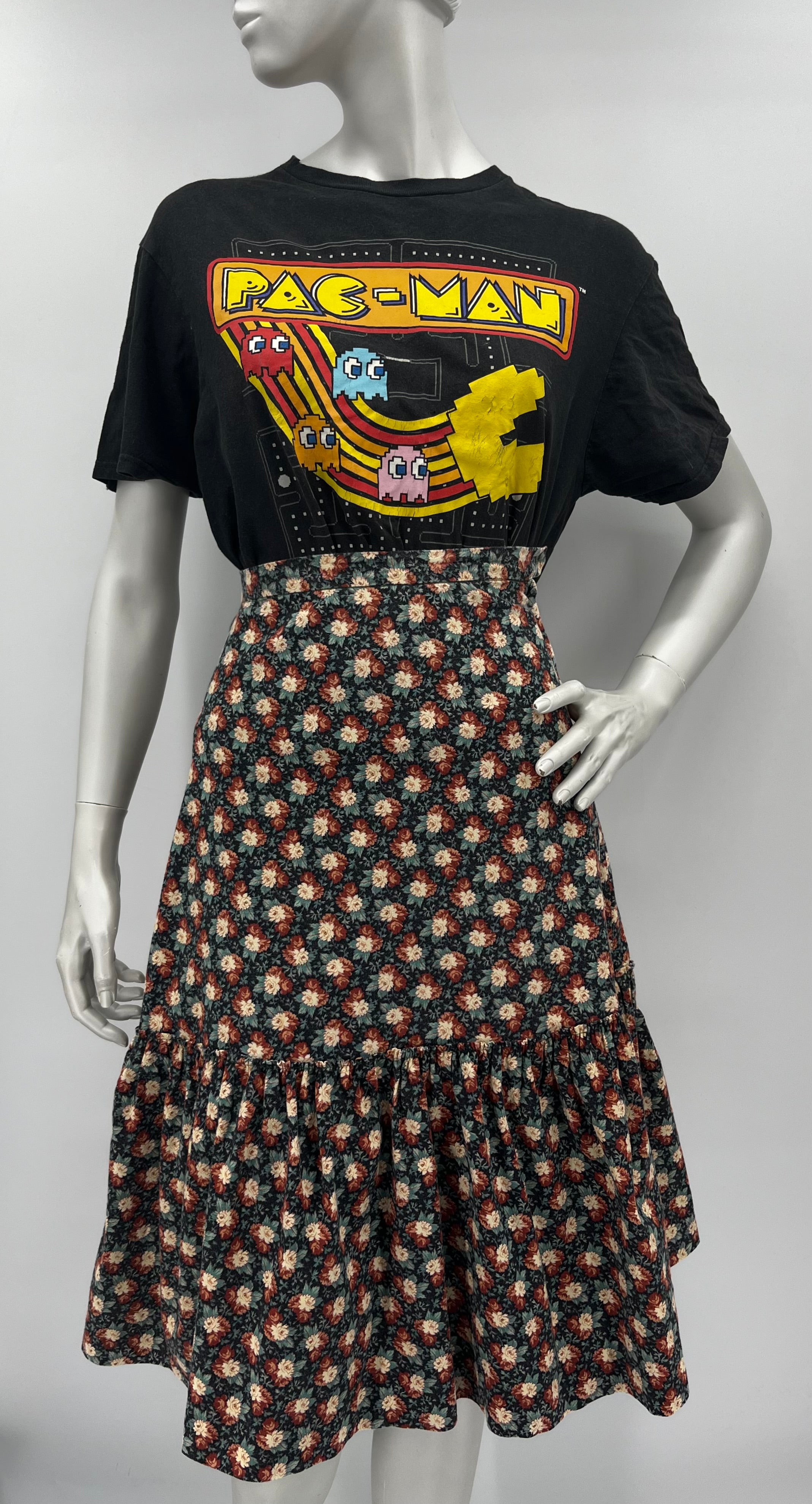 Homemade cotton floral skirt, 70s, waist 60cm, size 32