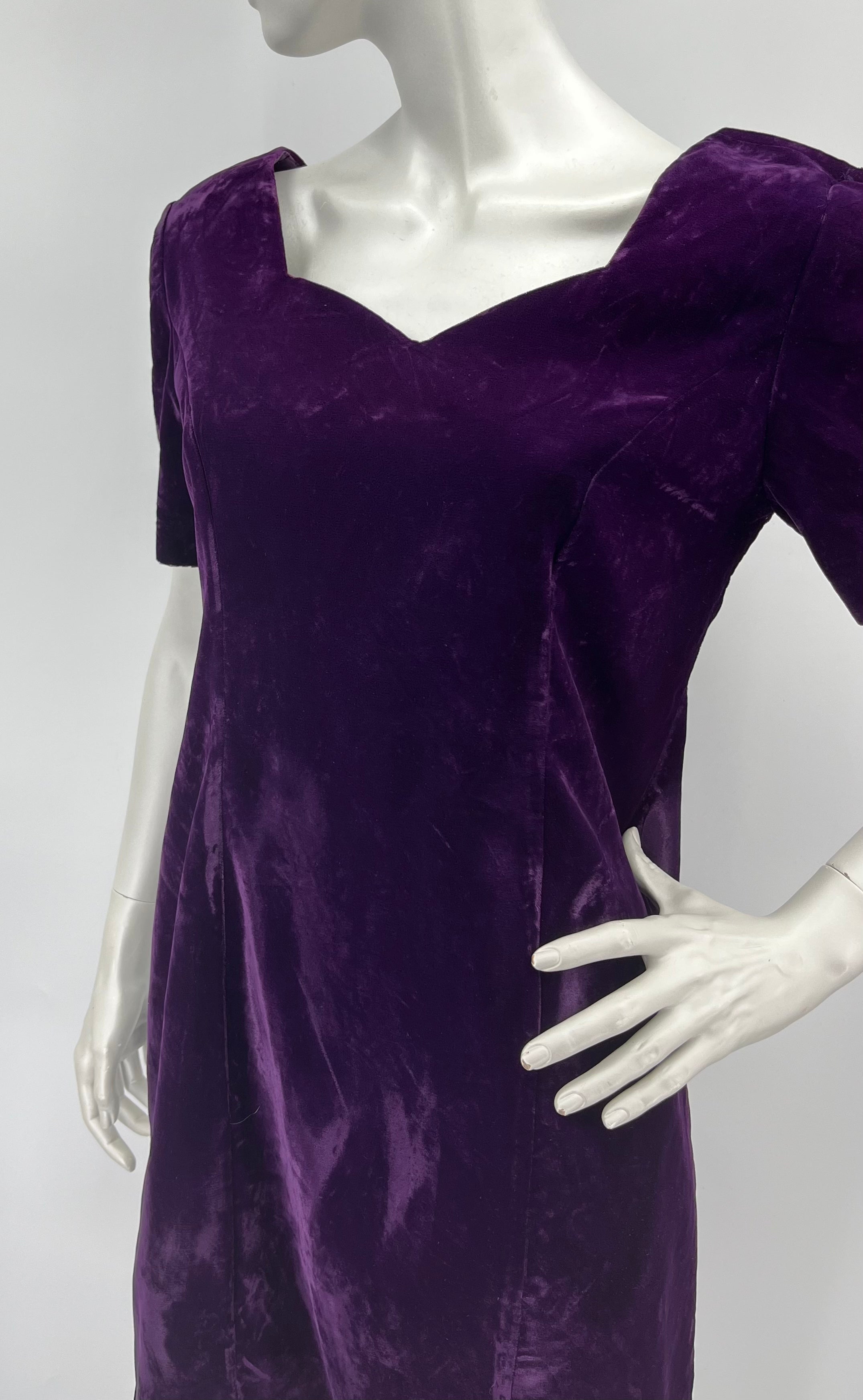 Jessica Howard, purple velvet party dress, 80s-90s, size 36-38