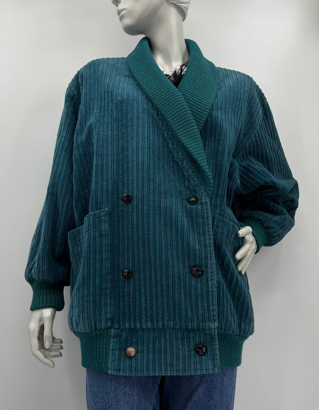 Master-Coat, turkoosi vakosamettitakki, 90-luku, koko 46