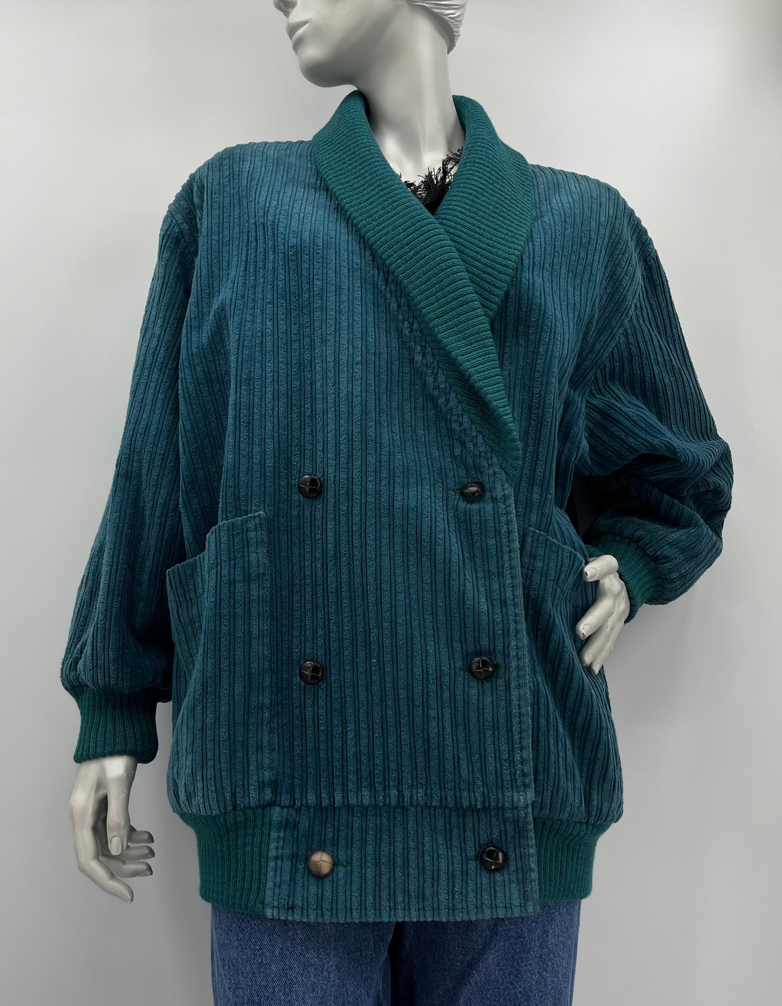 Master-Coat, turkoosi vakosamettitakki, 90-luku, koko 46
