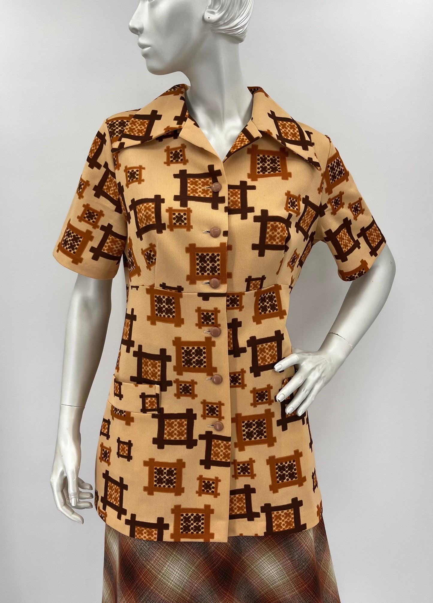 Barbarella, neliökuvioinen paita, 80-luku, koko 40