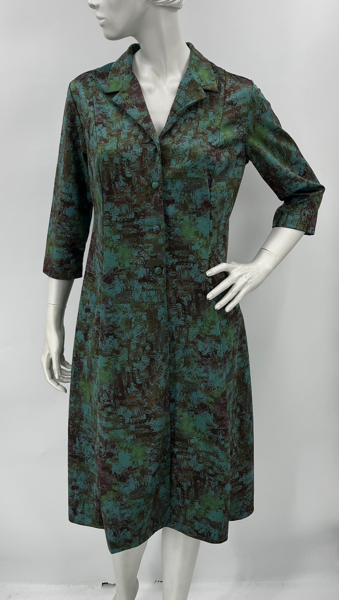 Terneule Oy, turkoosisävyinen mekko, 80-luku, koko 40