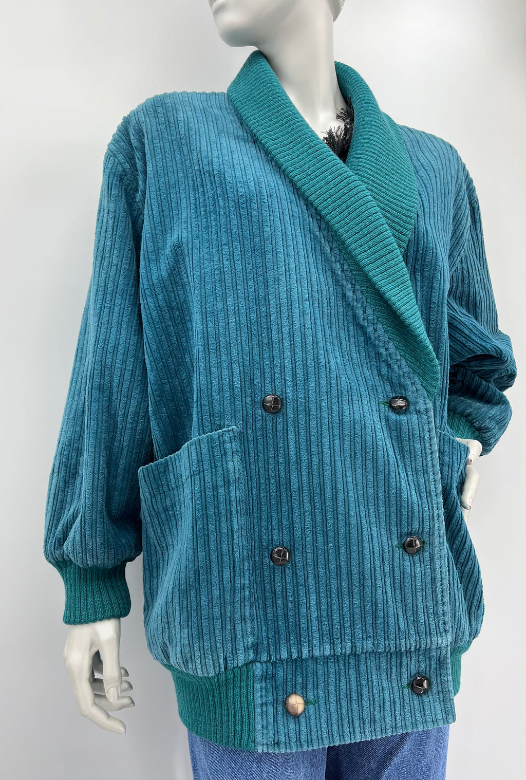 Master-Coat, turkoosi vakosamettitakki, 90-luku, koko 46