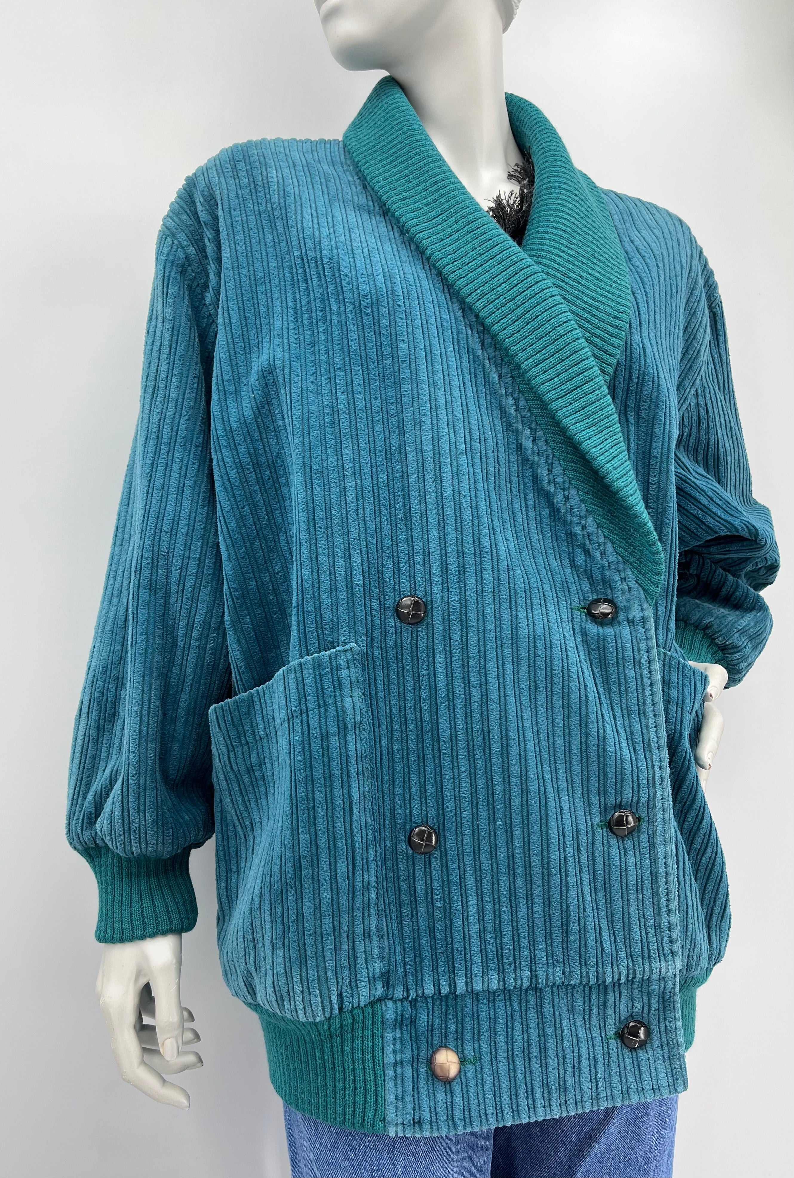 Master-Coat, turkoosi vakosamettitakki, 90-luku, koko 46