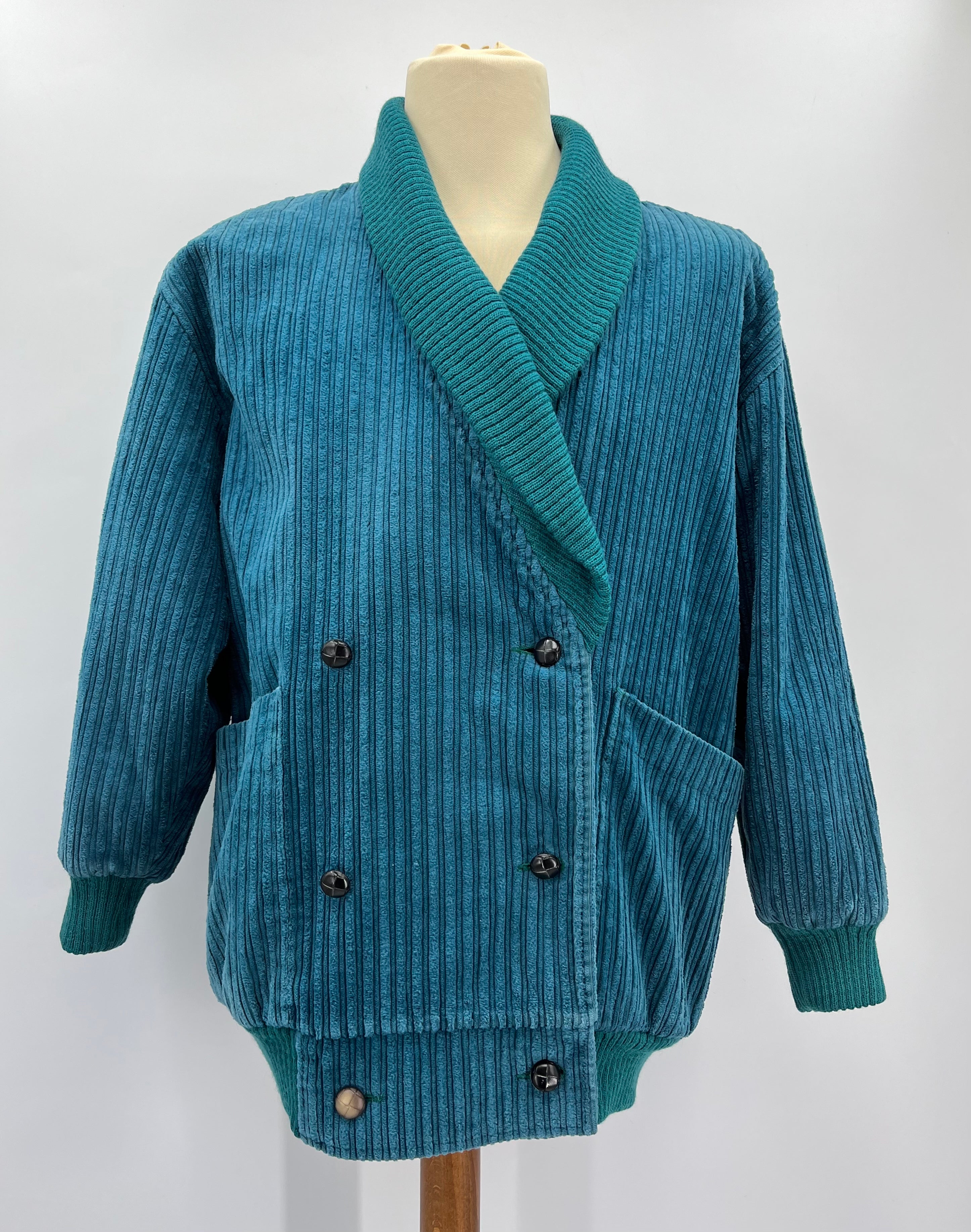 Master-Coat, turkoosi vakosamettitakki, 90-luku, koko 46