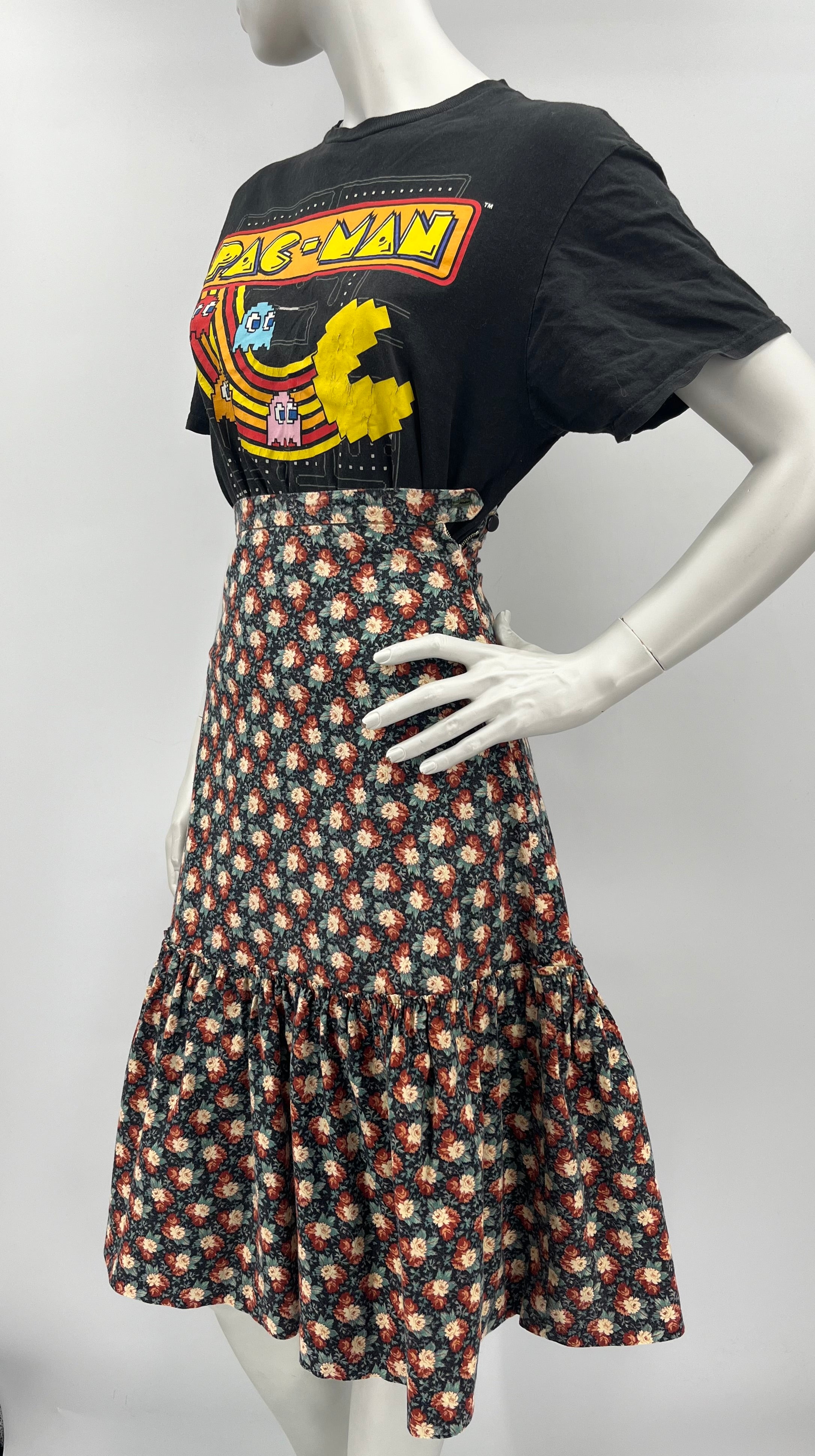 Homemade cotton floral skirt, 70s, waist 60cm, size 32