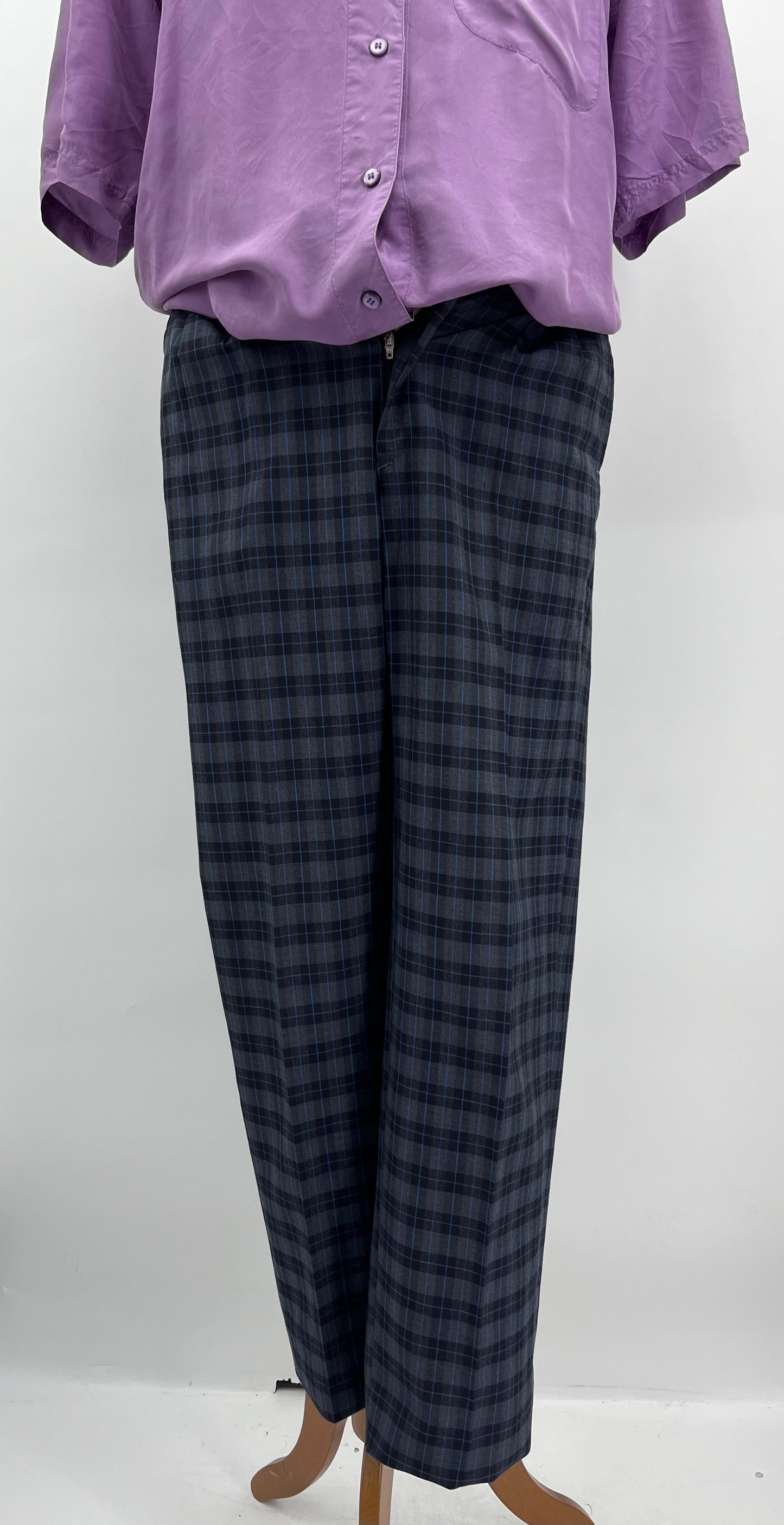 Ruutukuvioiset miesten housut, 80-90-luku, vyöt.ymp. 82cm