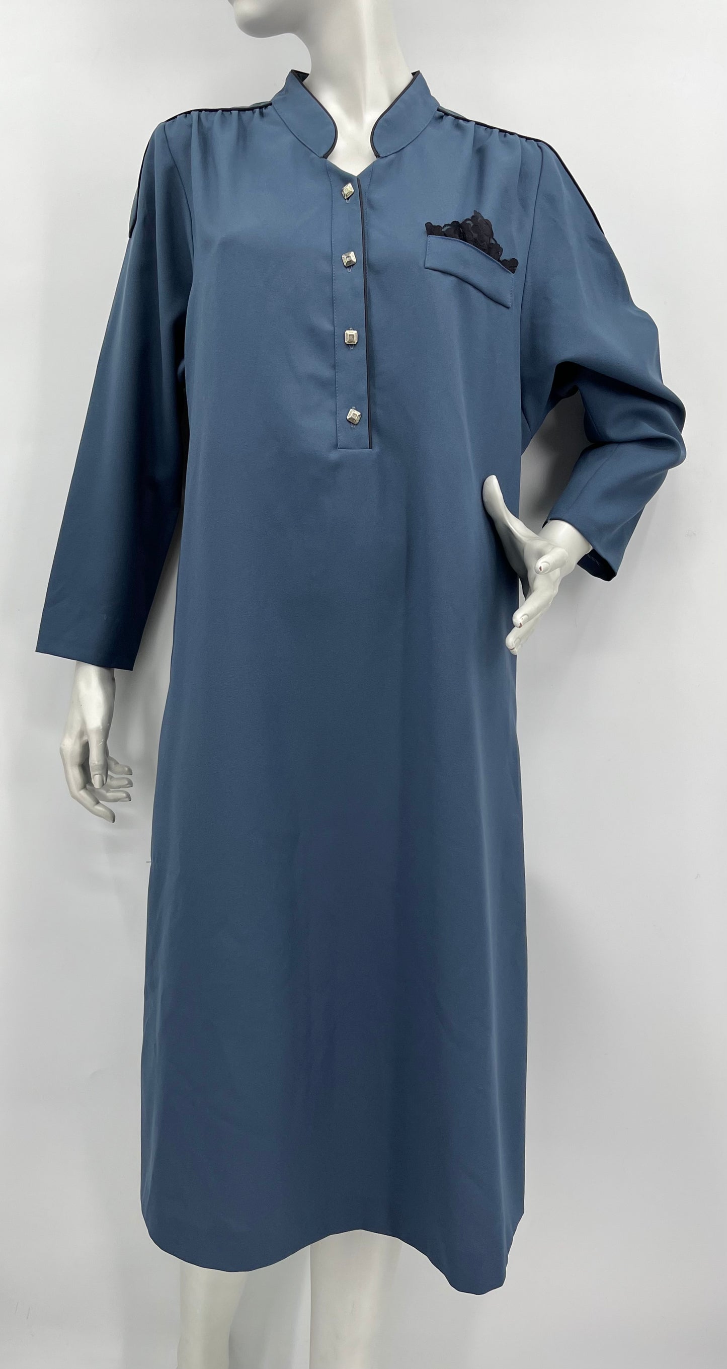 Chixpuku, sininen mekko ja vyö, 80-90-luku, koko 40