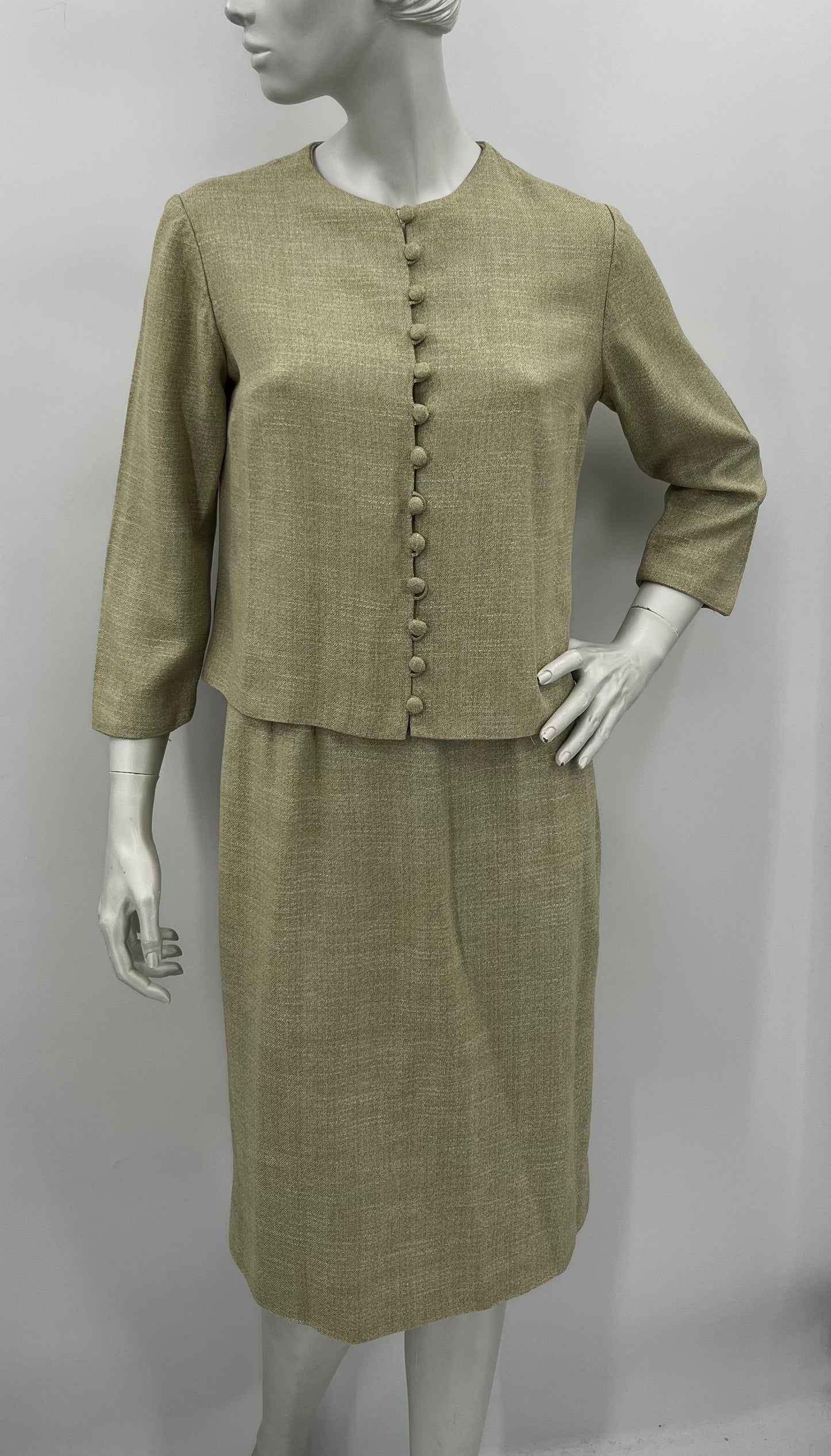 Vaaleanvihreä jakku ja hame, 50-60-luku, koko 34