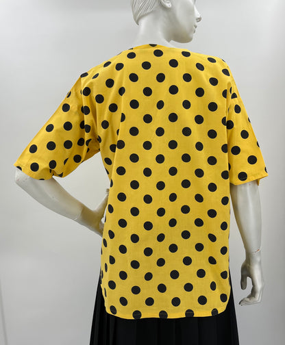 Yellow cotton shirt with ball patterns, 80s-90s, size 40