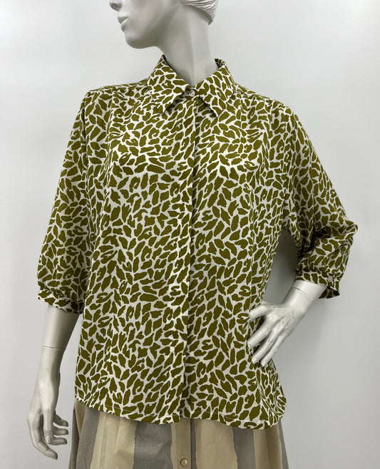 Muoti Herrala, leopardikuvioinen pusero, 80-90-luku, koko 40
