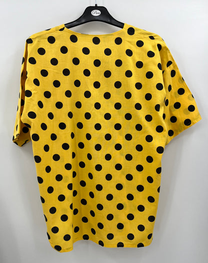 Yellow cotton shirt with ball patterns, 80s-90s, size 40