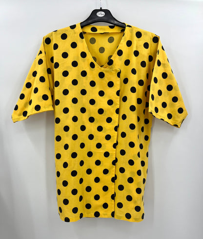 Yellow cotton shirt with ball patterns, 80s-90s, size 40